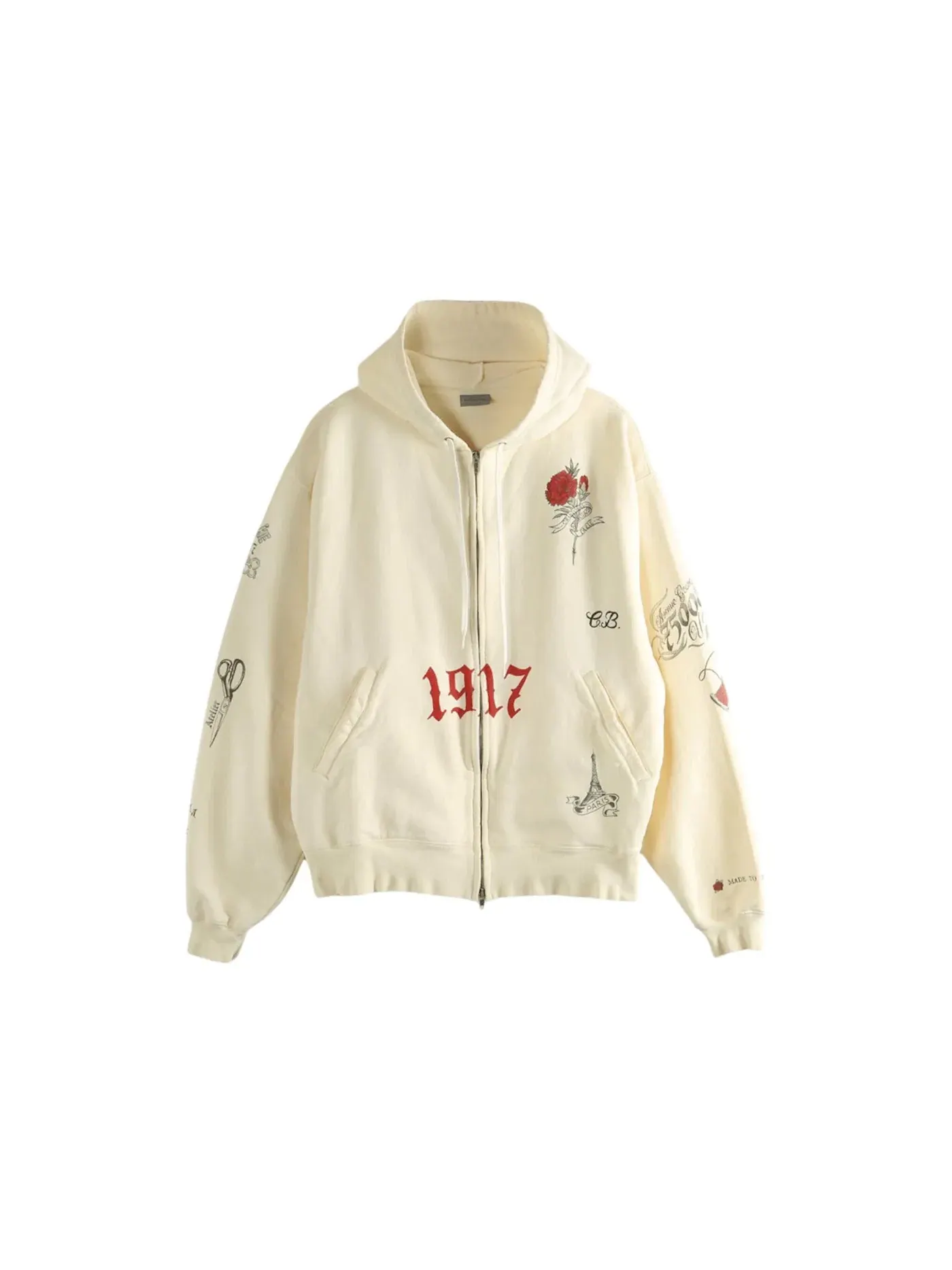 Мужской худи с длинным рукавом Oversized Zip-Up Hoodie Balenciaga — изображение 1 из 1, бежевый