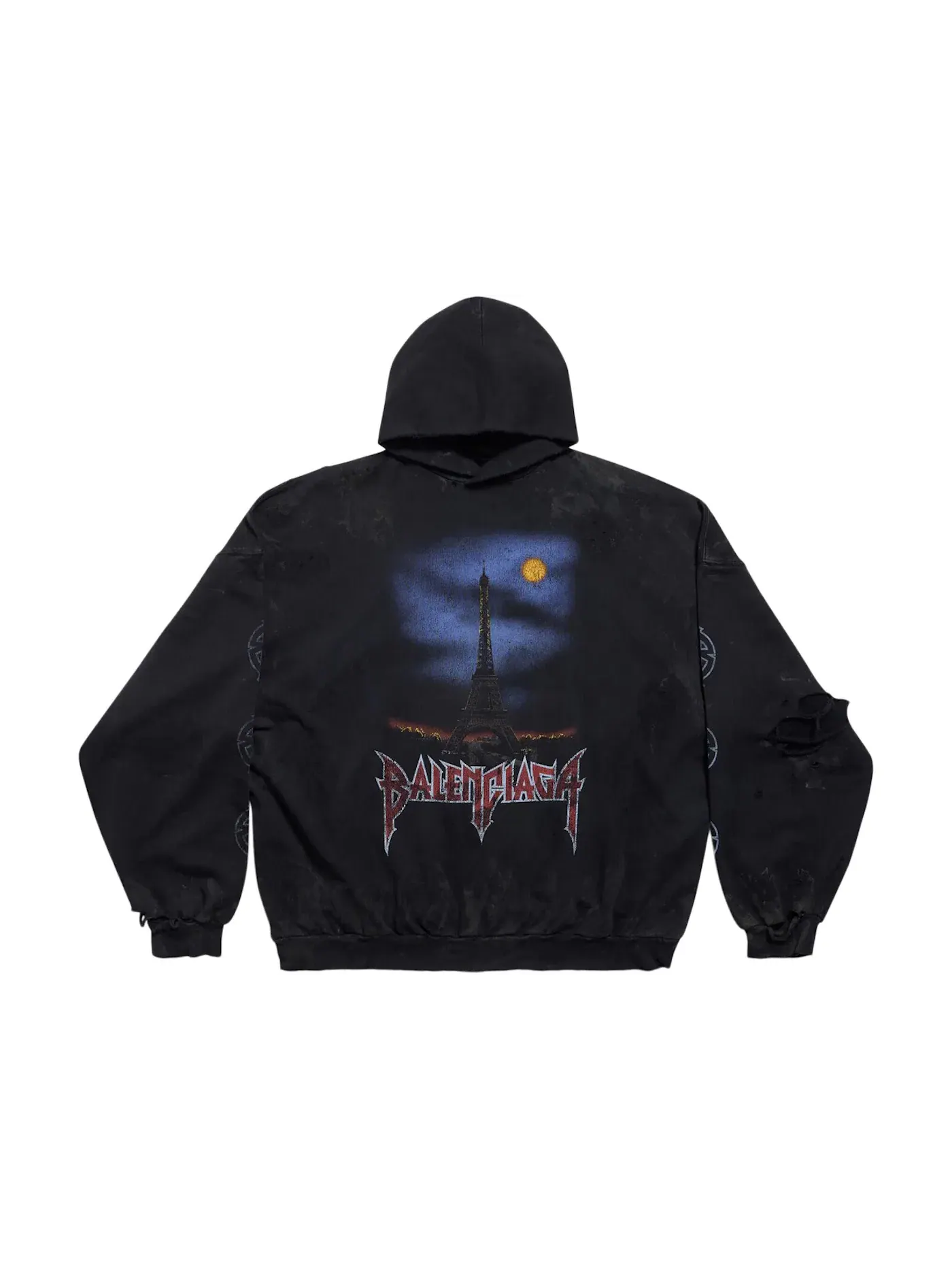 Унисекс худи оверсайз с эффектом потертости Paris Moon No Pocket Hoodie Oversized Balenciaga — изображение 1 из 2, черный