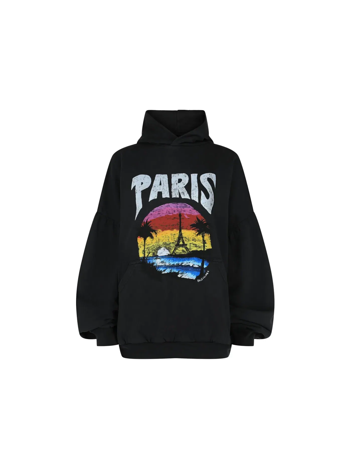 Женский худи с круглым вырезом Tropical Round Hoodie Balenciaga — изображение 1 из 3, черный белый