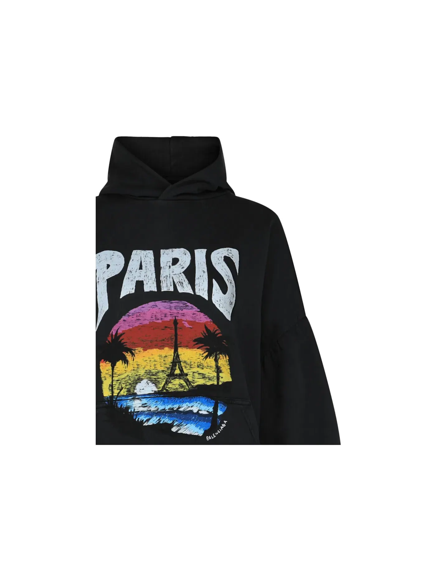 Женский худи с круглым вырезом Tropical Round Hoodie Balenciaga — изображение 3 из 3, черный белый