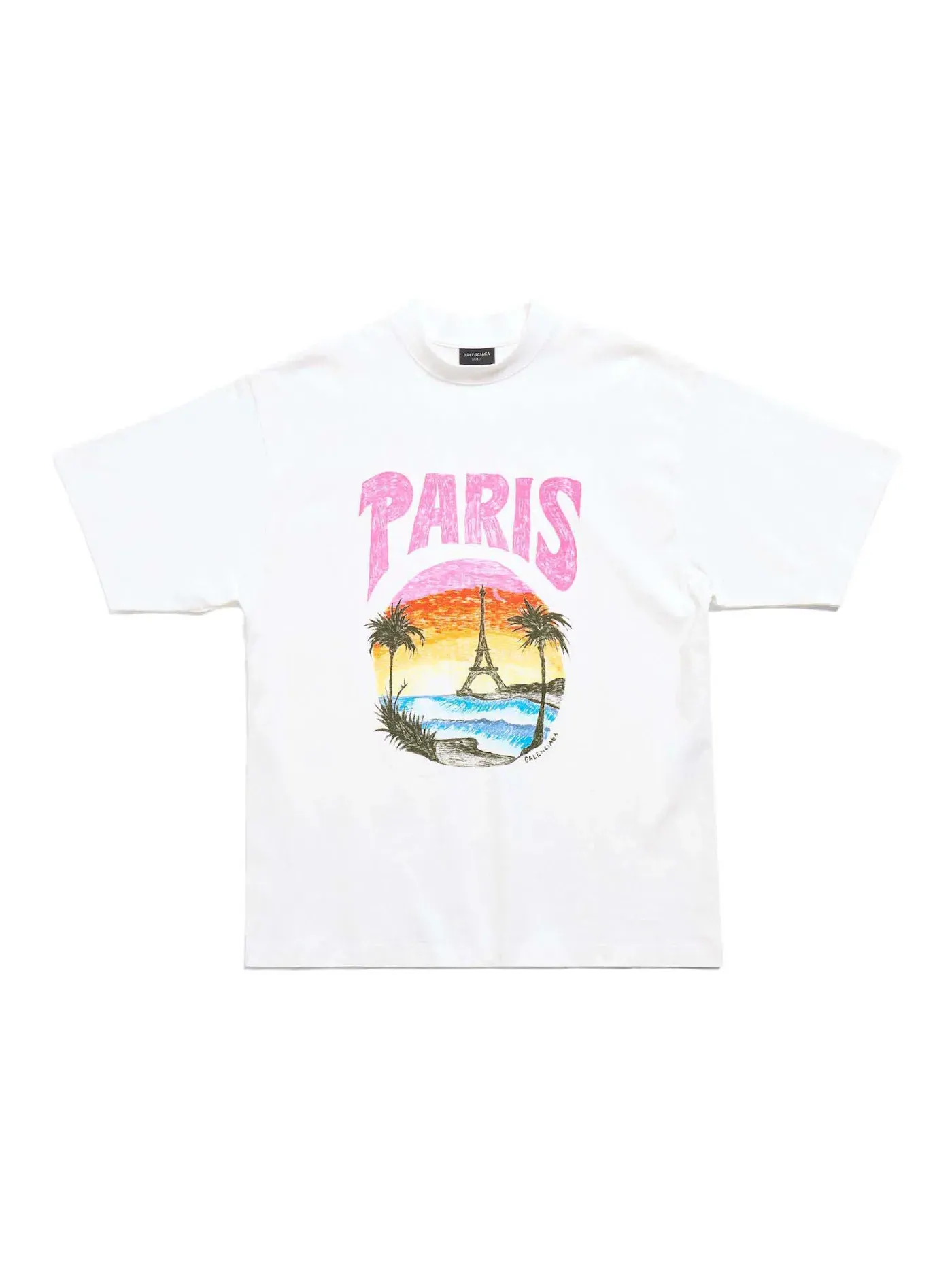 Женская футболка с принтом Balenciaga Paris Tropical T-Shirt Medium Fit — изображение 1 из 2, белый/розовый