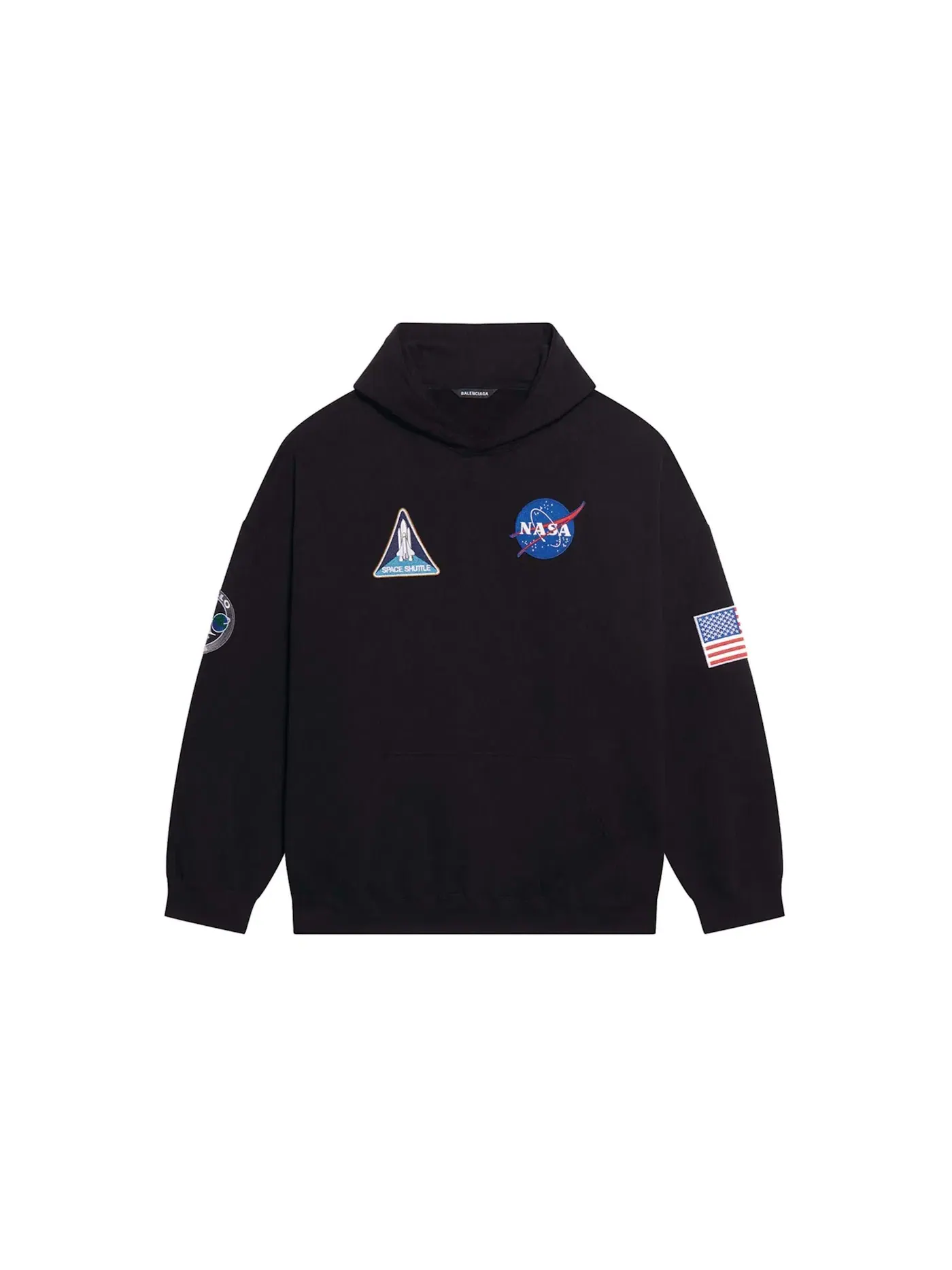 Мужской худи с принтом Space Nasa Logo Hoodie Balenciaga — изображение 1 из 2, черный