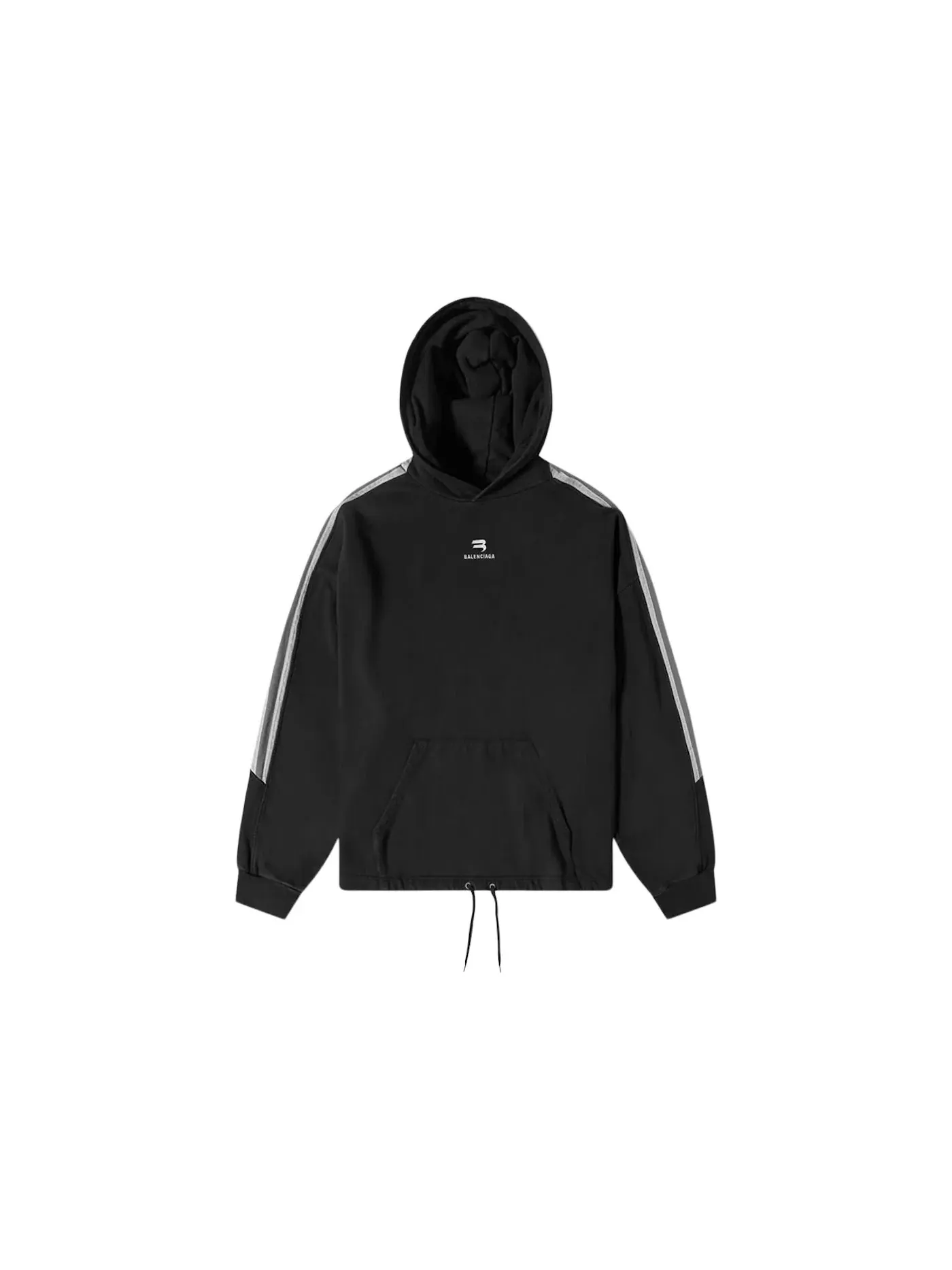 Мужской худи с боковыми полосками Balenciaga Sporty B Side Stripe Oversized Hoodie — изображение 1 из 1, черный/серый/белый