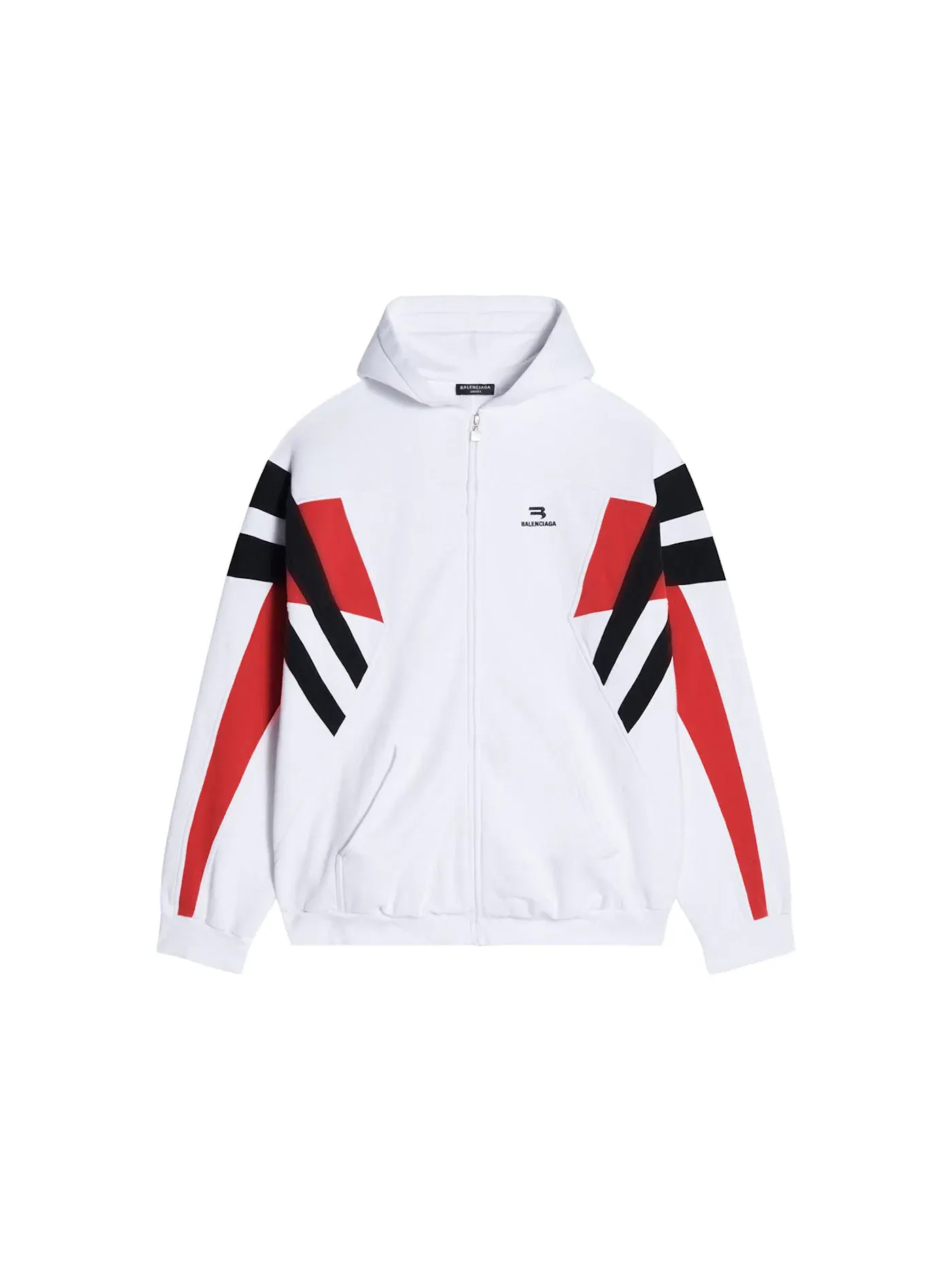 Мужская худи с застежкой-молнией Sporty B Zip-Up Tracksuit Hoodie Balenciaga — изображение 1 из 2, белый/красный/черный