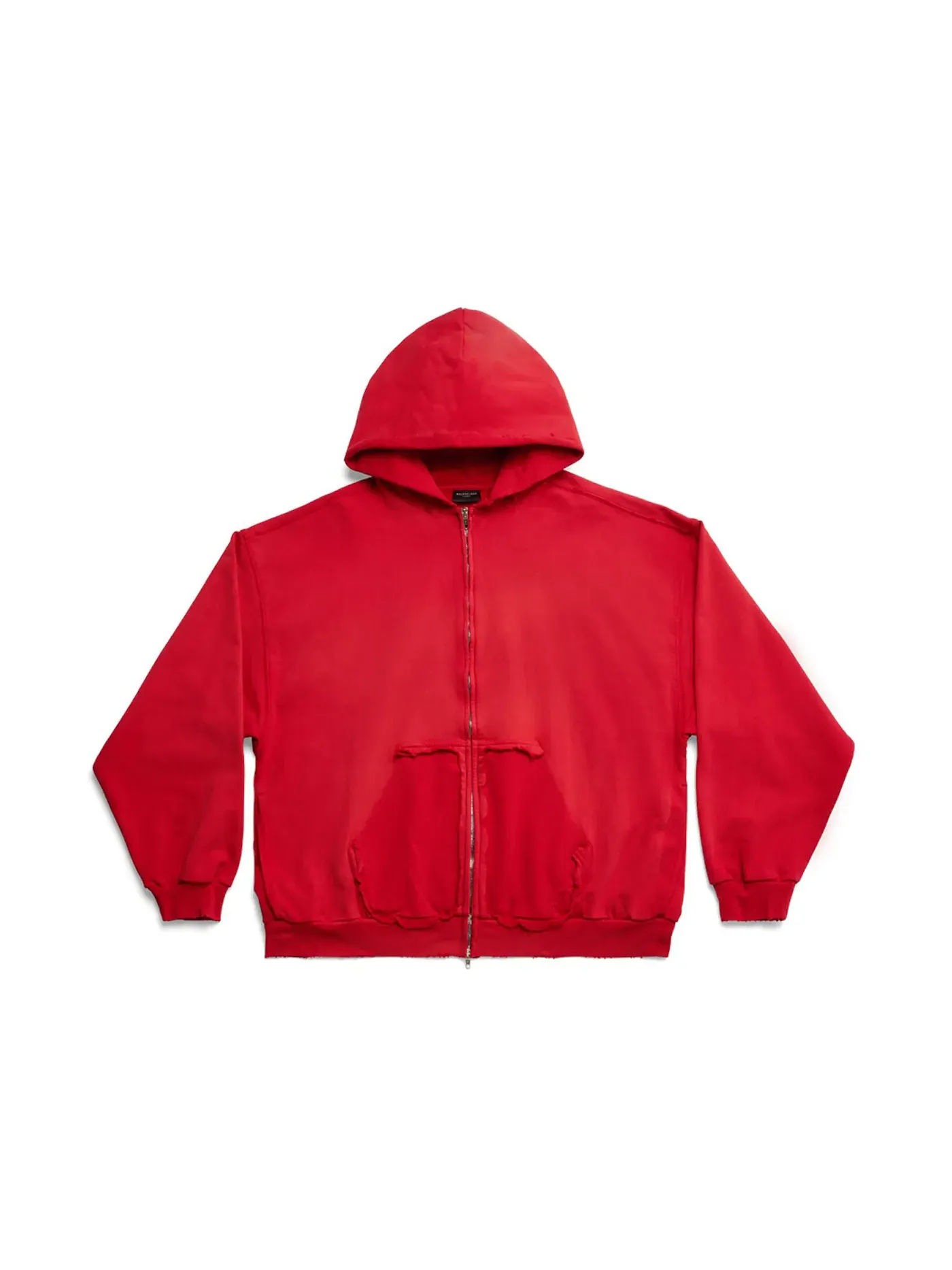 Мужская худи с принтом Tape Type Ripped Pocket Zip-Up Large Fit Hoodie Balenciaga — изображение 1 из 2, красный