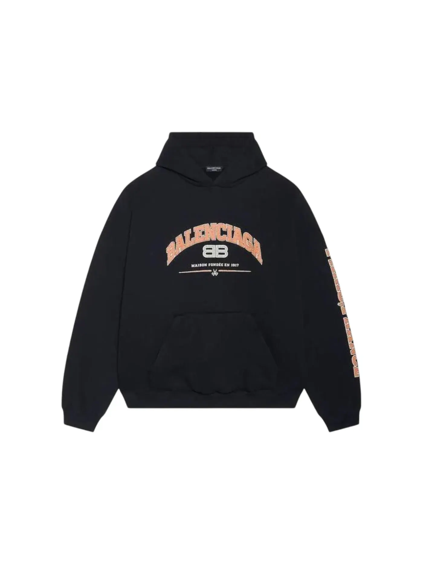 Мужская худи свободного кроя с контрастными деталями Balenciaga Hoodie — изображение 1 из 1, черный/оранжевый/белый