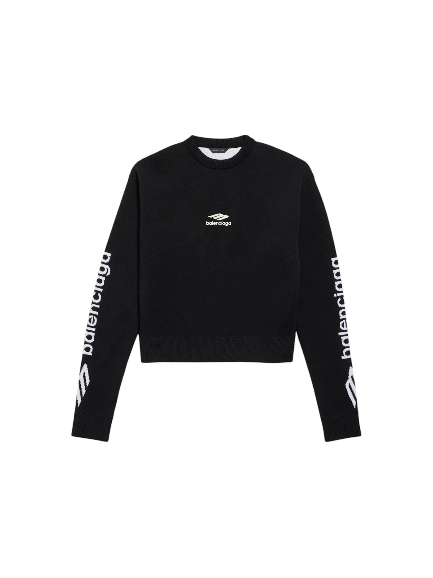 Женский укороченный свитшот с принтом 3B Sports Icon Crewneck Balenciaga — изображение 1 из 2, черный/белый