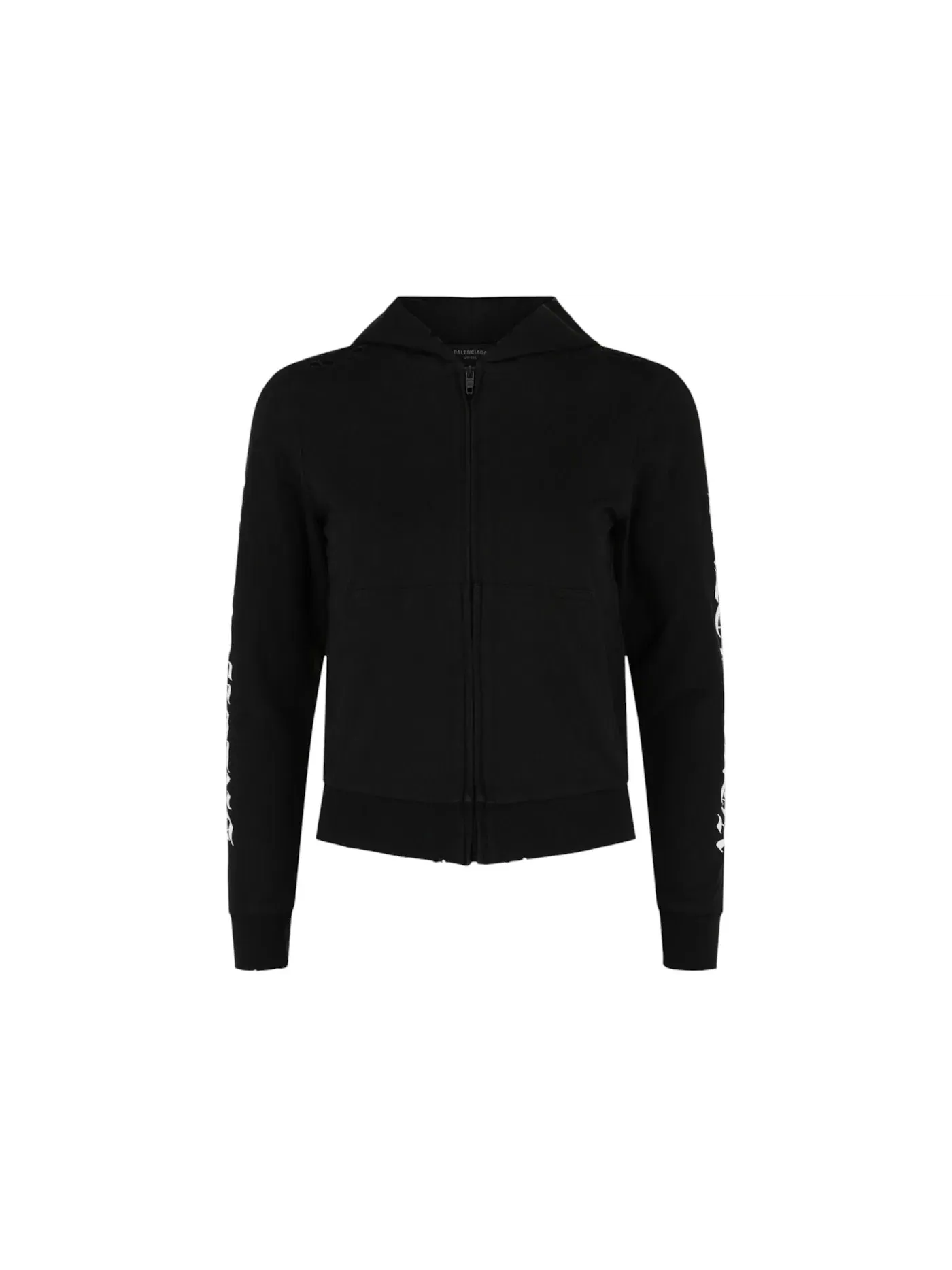 Женская толстовка с принтом Distressed Print Logo Hoodie Balenciaga — изображение 1 из 3, черный/белый