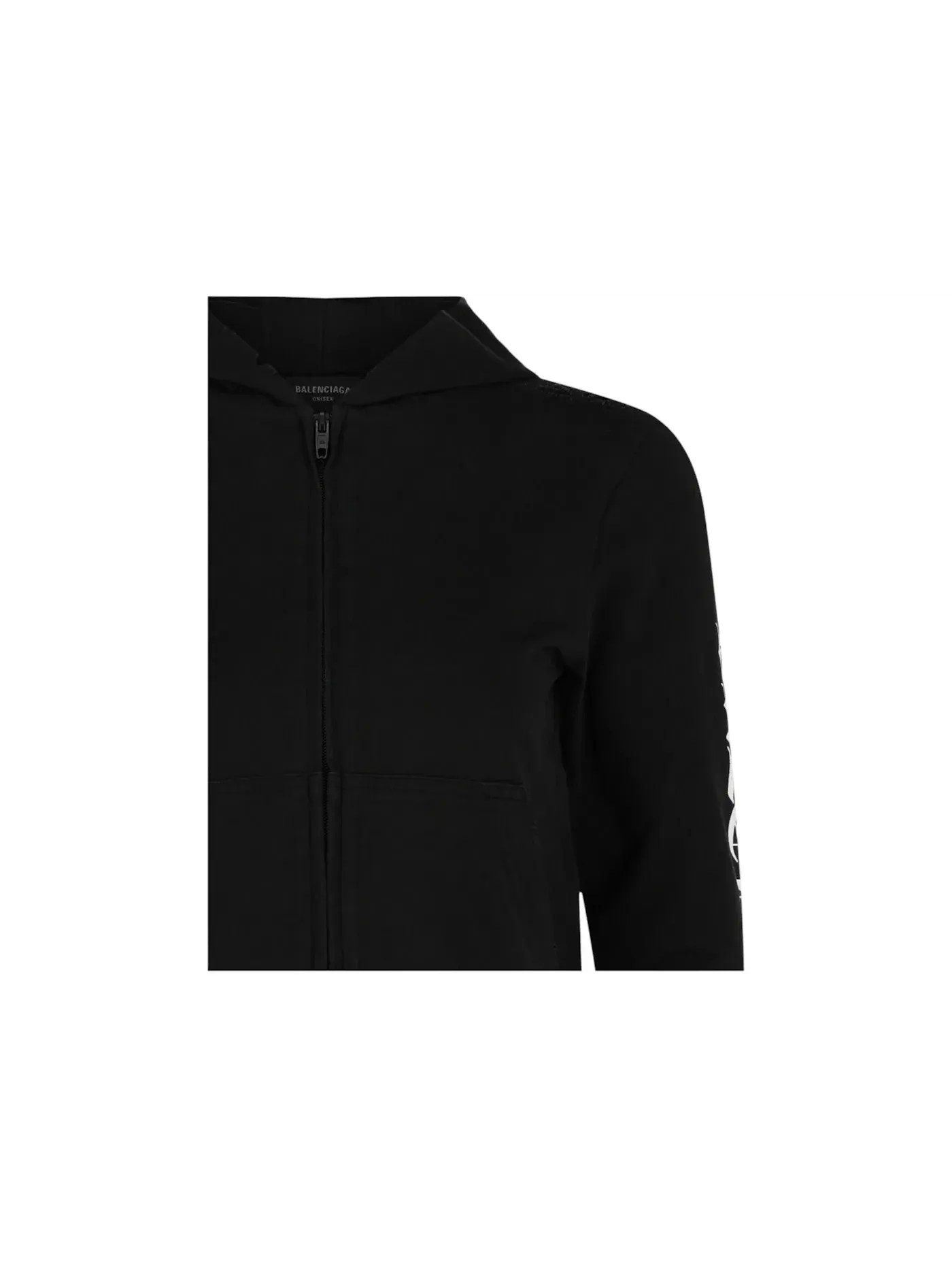 Женская толстовка с принтом Distressed Print Logo Hoodie Balenciaga — изображение 3 из 3, черный/белый