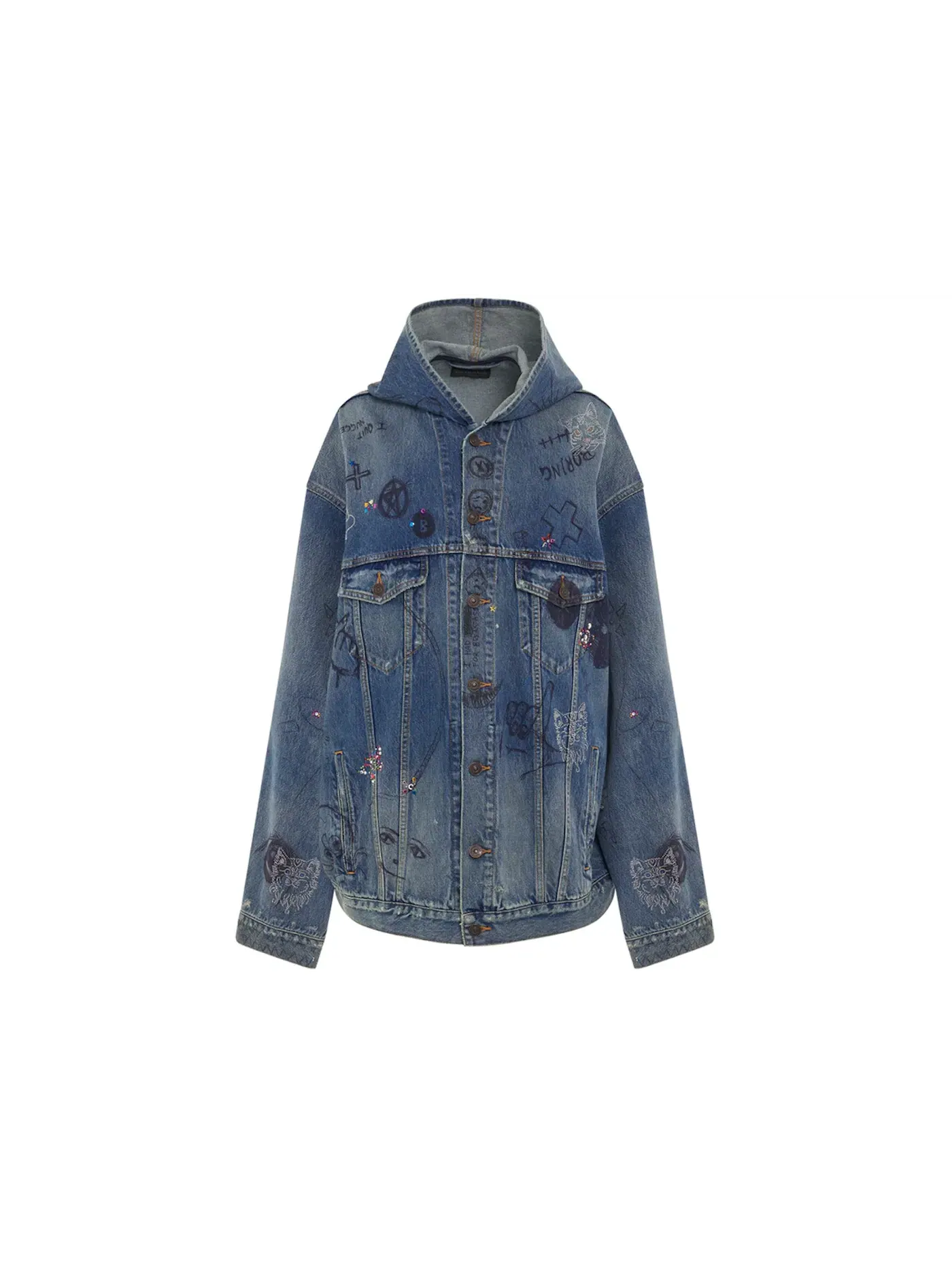 Женская джинсовая куртка с капюшоном оверсайз Jacket Balenciaga — изображение 1 из 1, синий