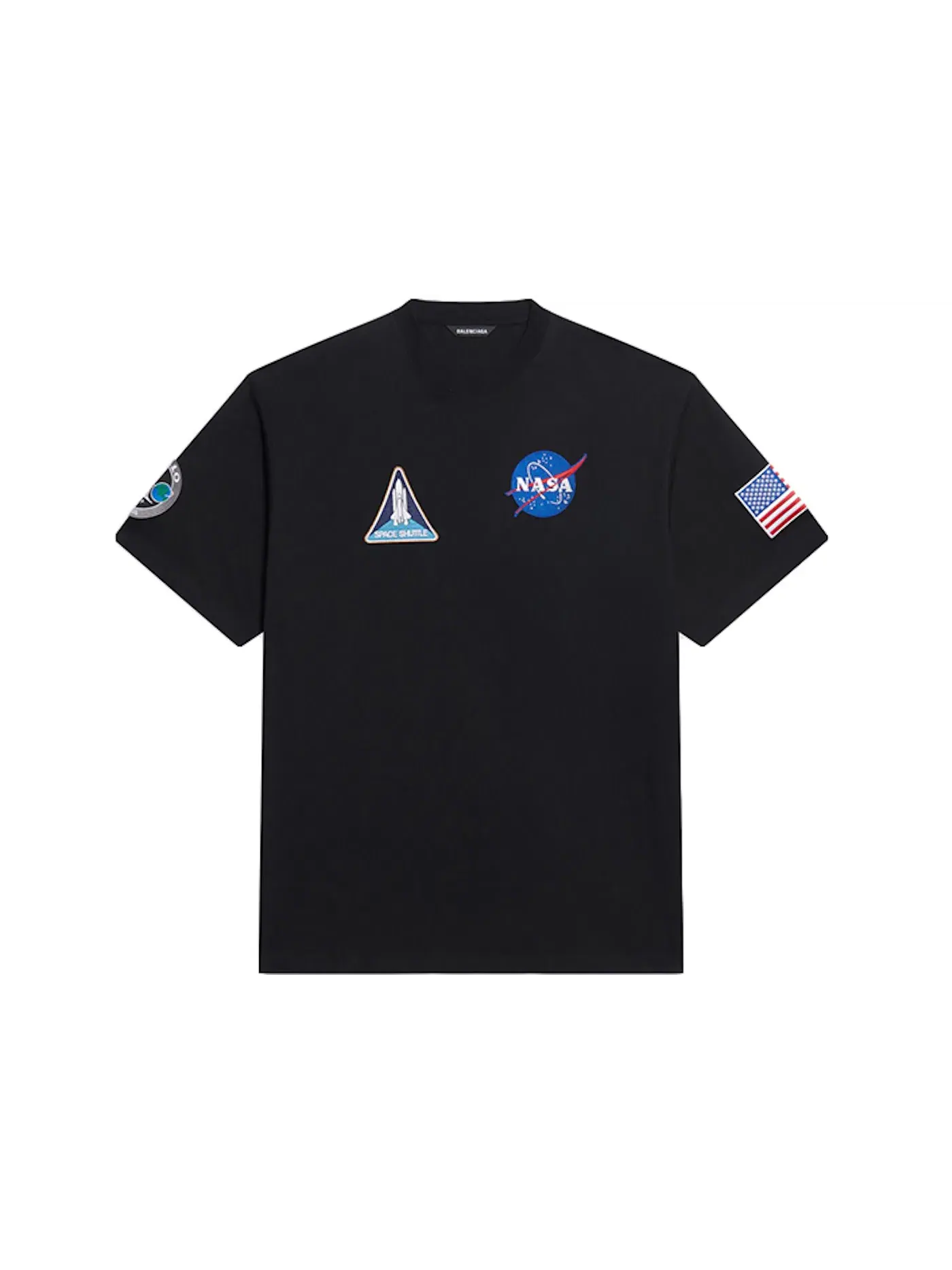 Женская футболка с принтом NASA Space Multi-Patch Balenciaga — изображение 1 из 2, черный