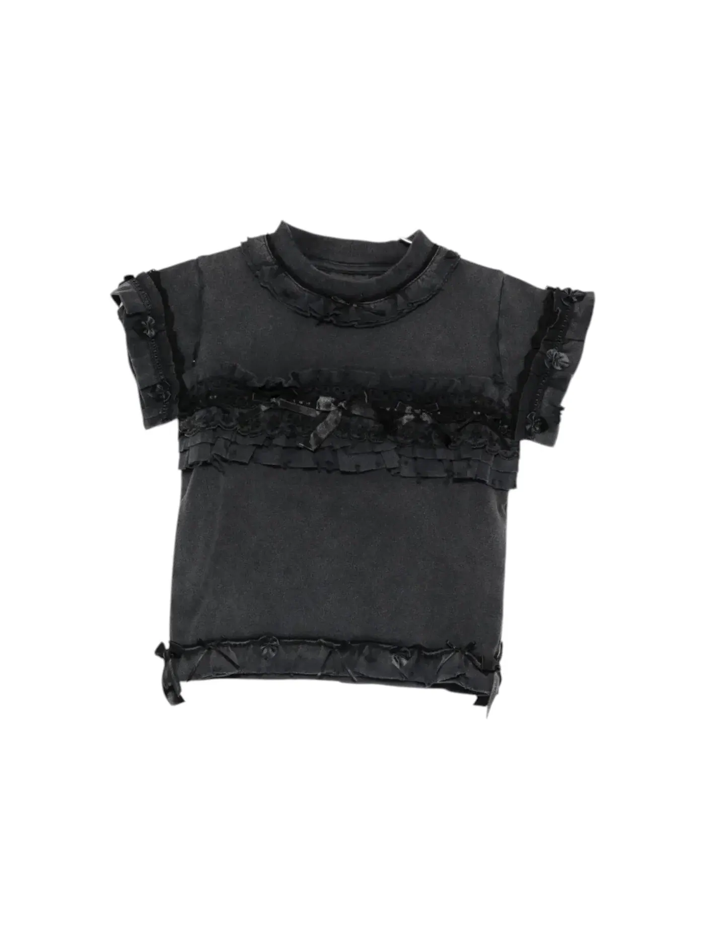 Женская футболка с оборками Ruffle Crewneck T-shirt Balenciaga — изображение 1 из 1, черный