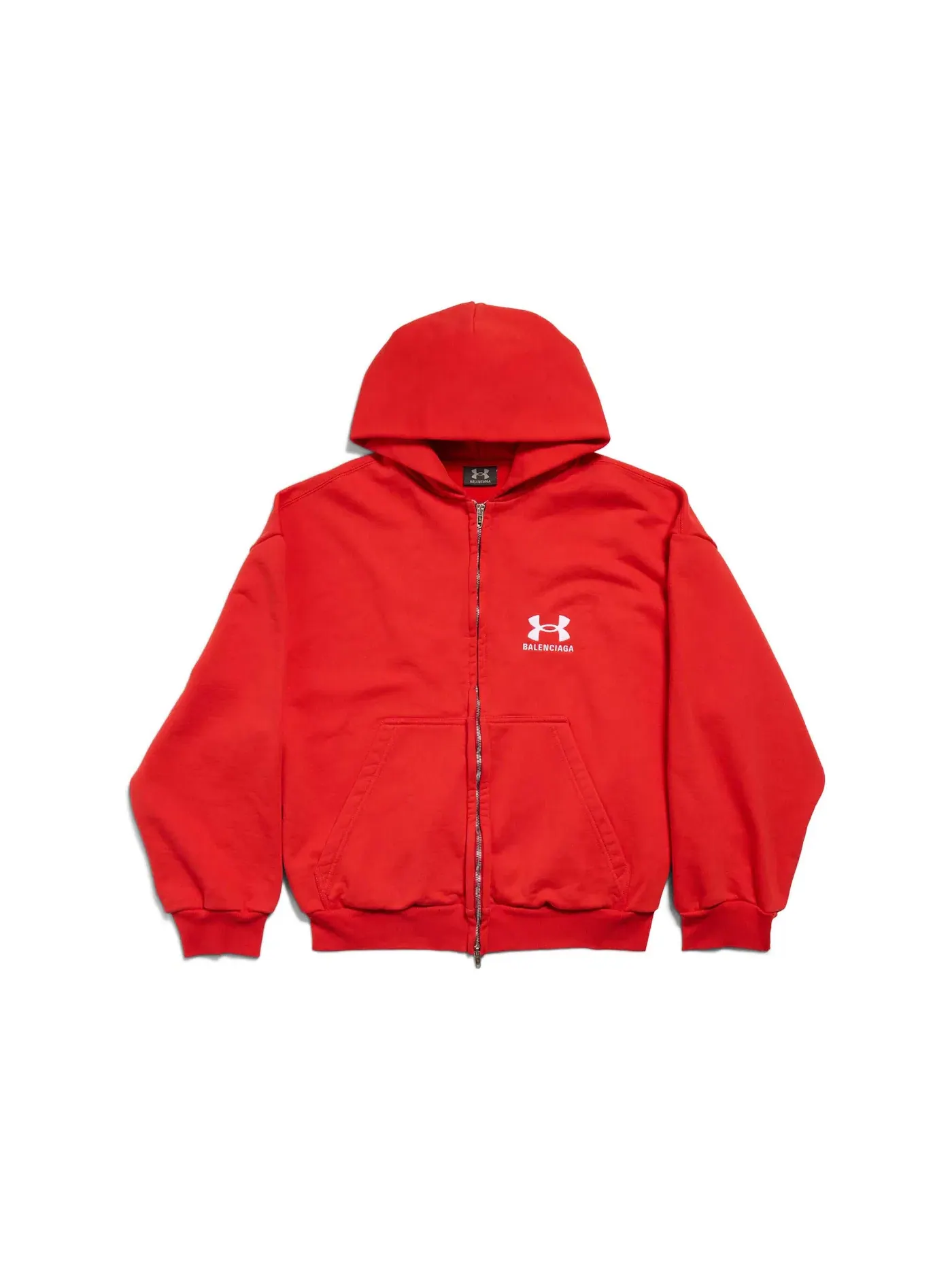 Детская худи с принтом Balenciaga x Under Armour Zip-Up Hoodie Regular Fit — изображение 1 из 2, красный/белый