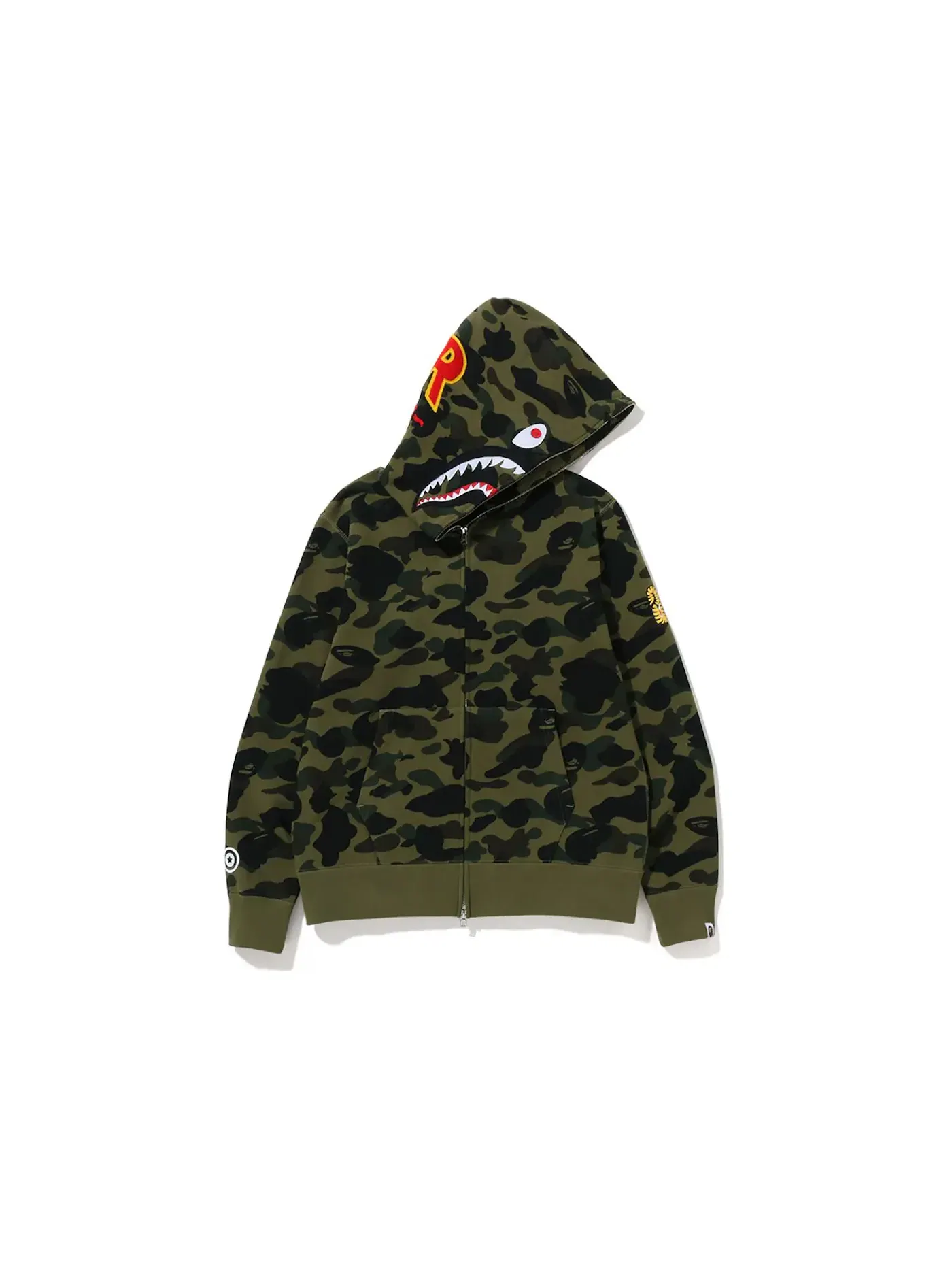 Мужская худи с камуфляжным принтом BAPE 1st Camo 2nd PONR Shark Full Zip BAPE — изображение 1 из 2, зеленый
