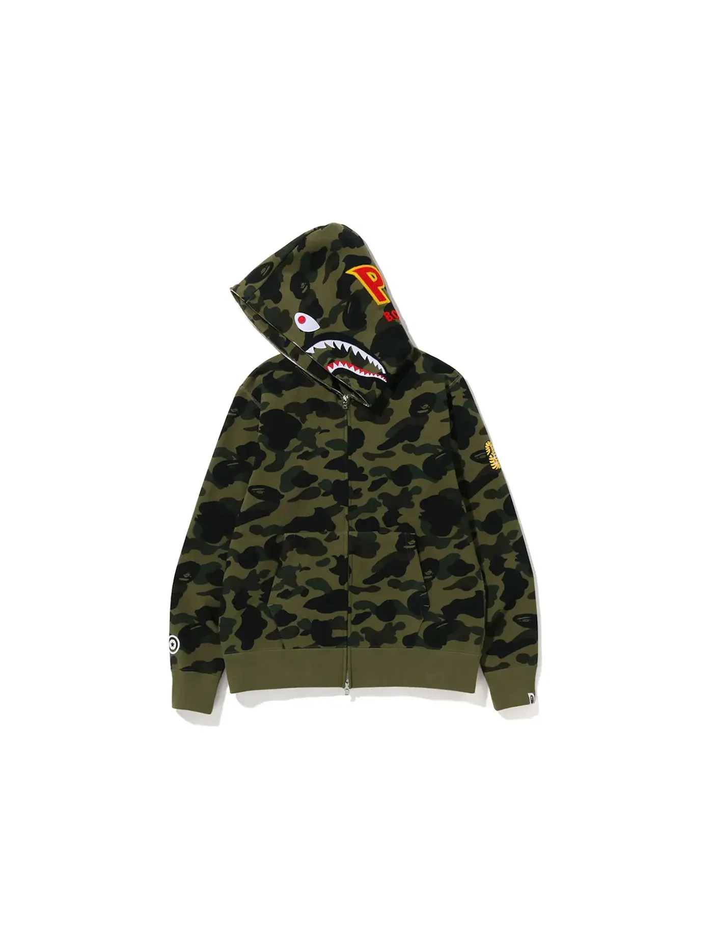 Мужская худи с камуфляжным принтом BAPE 1st Camo 2nd PONR Shark Full Zip BAPE — изображение 2 из 2, зеленый