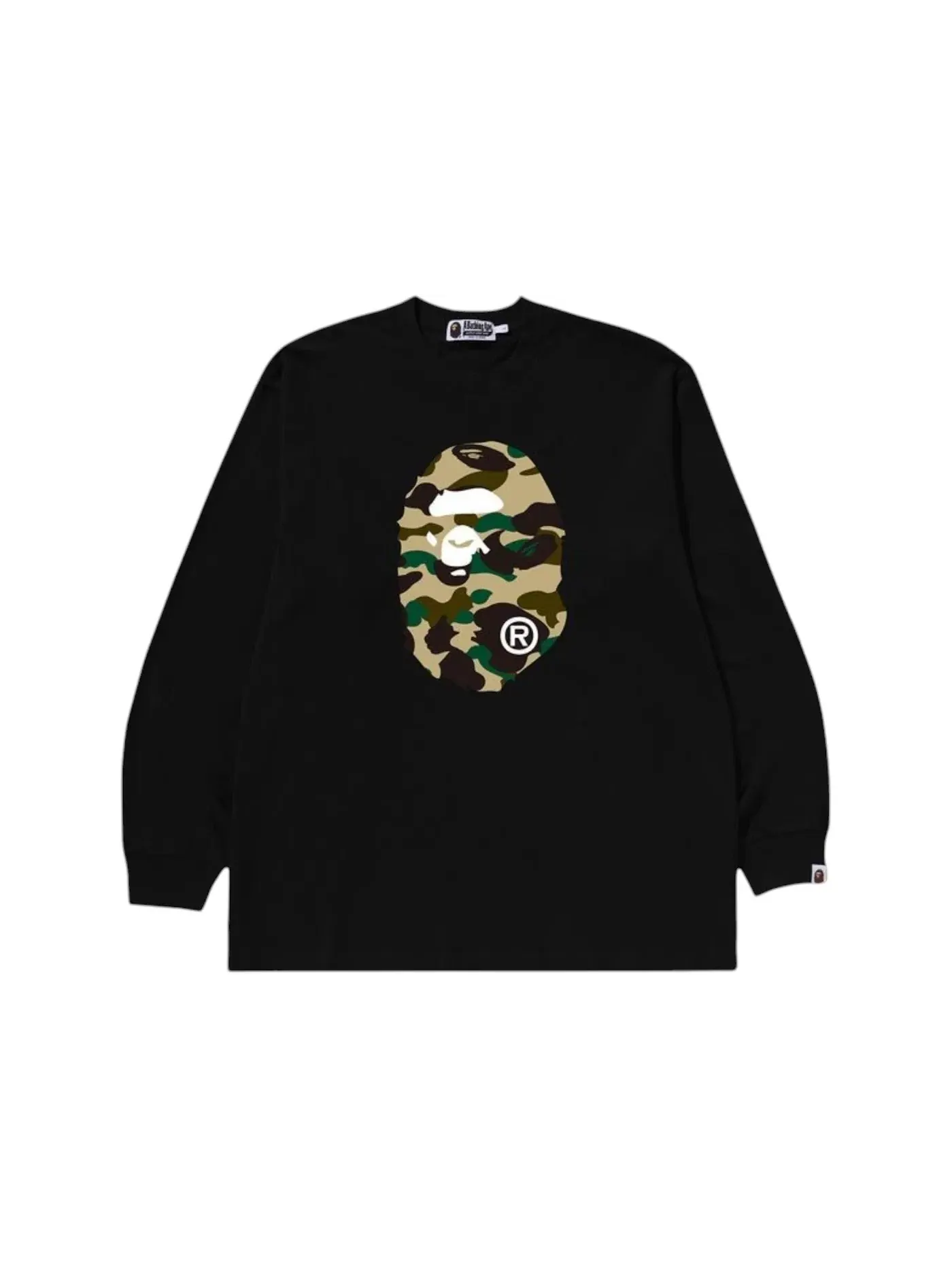 Мужская футболка с длинным рукавом с принтом BAPE 1st Camo Ape Head Relaxed Fit L/S Tee BAPE — изображение 1 из 1, черный
