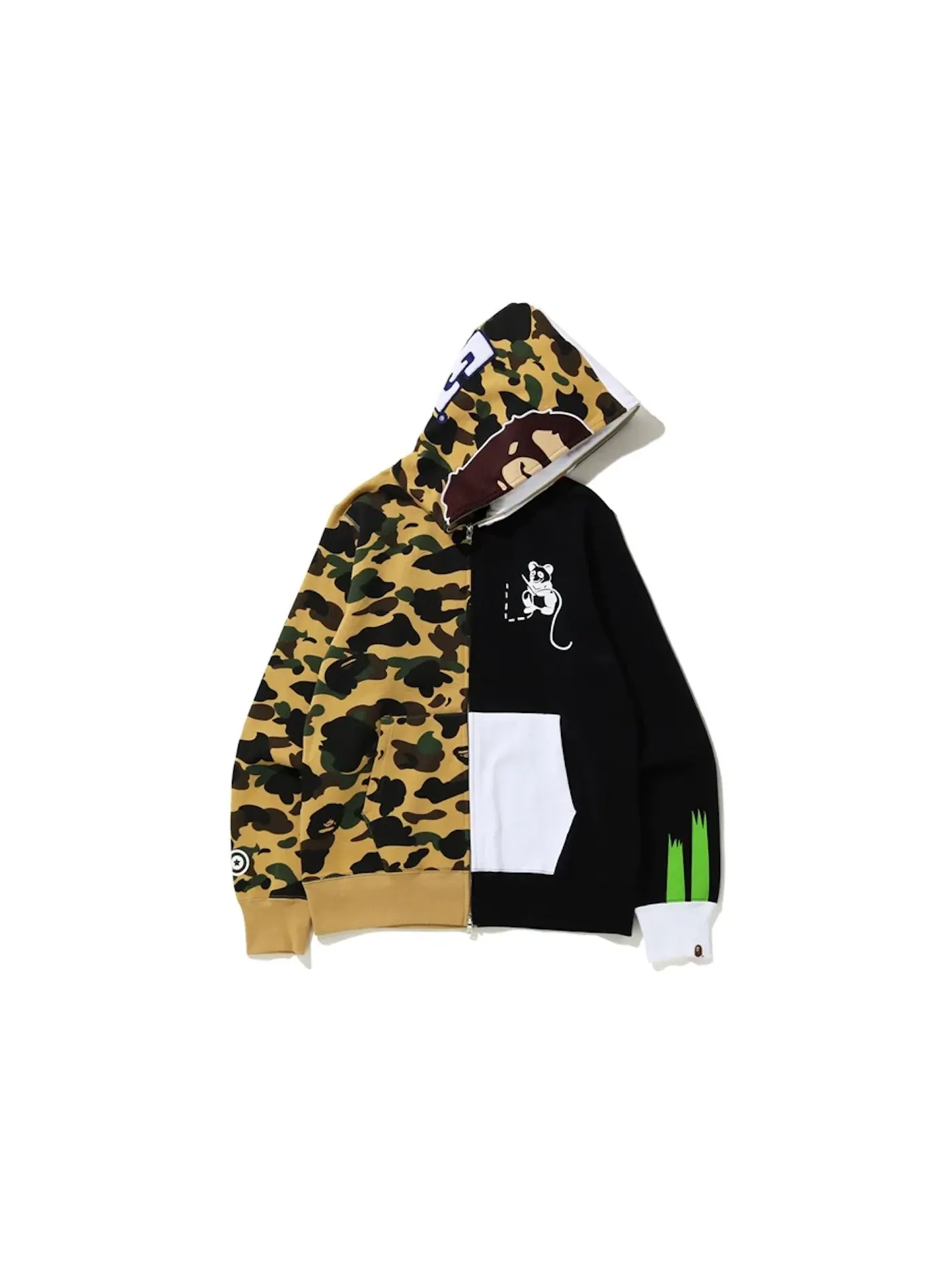 Мужская худи с принтом BAPE 1st Camo Ape Panda Half Full Zip — изображение 1 из 2, желтый