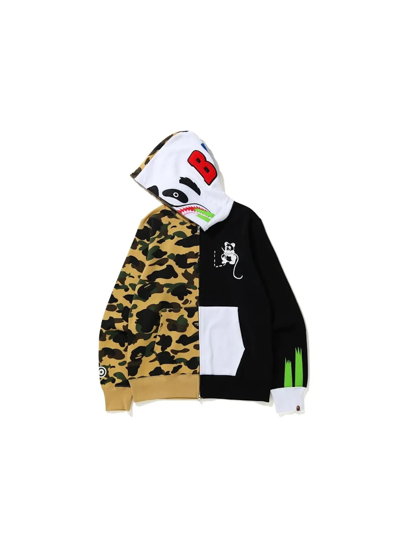 Мужская худи с принтом BAPE 1st Camo Ape Panda Half Full Zip — изображение 2 из 2, желтый