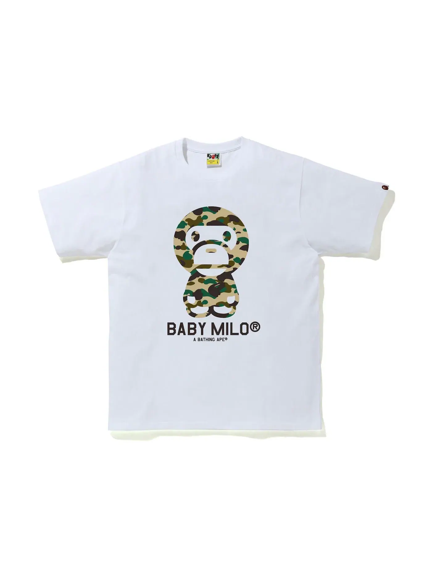 Мужская футболка с принтом BAPE 1st Camo Baby Milo Tee BAPE — изображение 1 из 1, белый/желтый