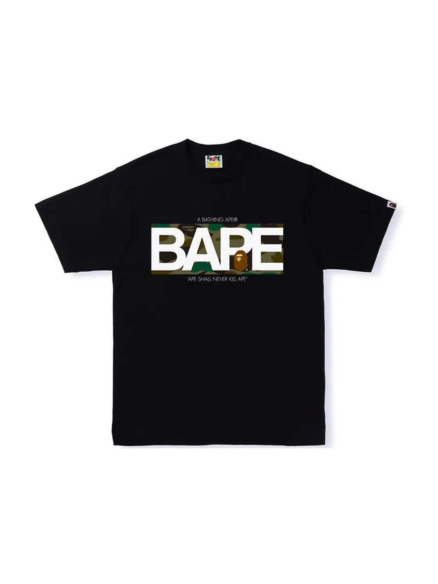 Мужская футболка с принтом BAPE 1st Camo BAPE Logo Tee — изображение 1 из 1, черный зеленый
