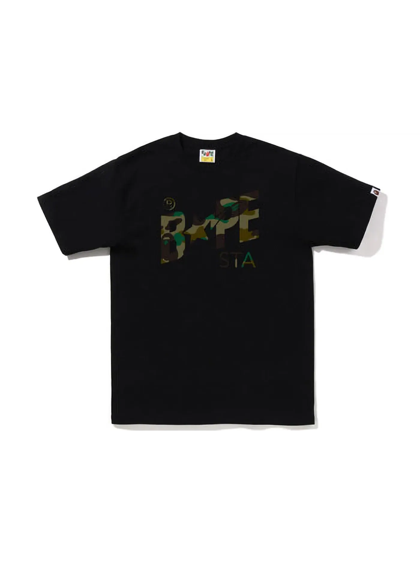 Мужская футболка с принтом BAPE 1st Camo BAPE Sta Logo Tee (FW22) — изображение 1 из 2, черный зеленый