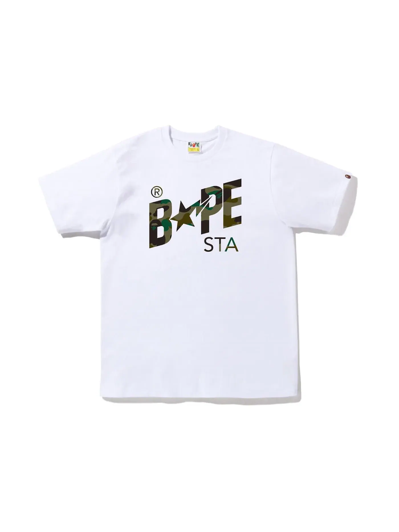 Мужская футболка с принтом BAPE 1st Camo BAPE Sta Logo Tee (FW22) — изображение 1 из 2, белый зеленый
