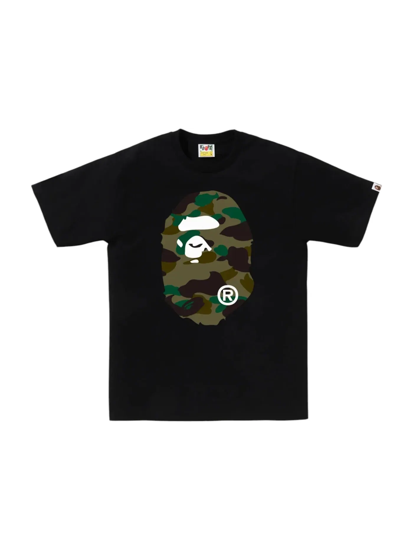 Мужская футболка с принтом BAPE 1st Camo Big Ape Head Tee (SS26) BAPE — изображение 1 из 1, черный/зеленый