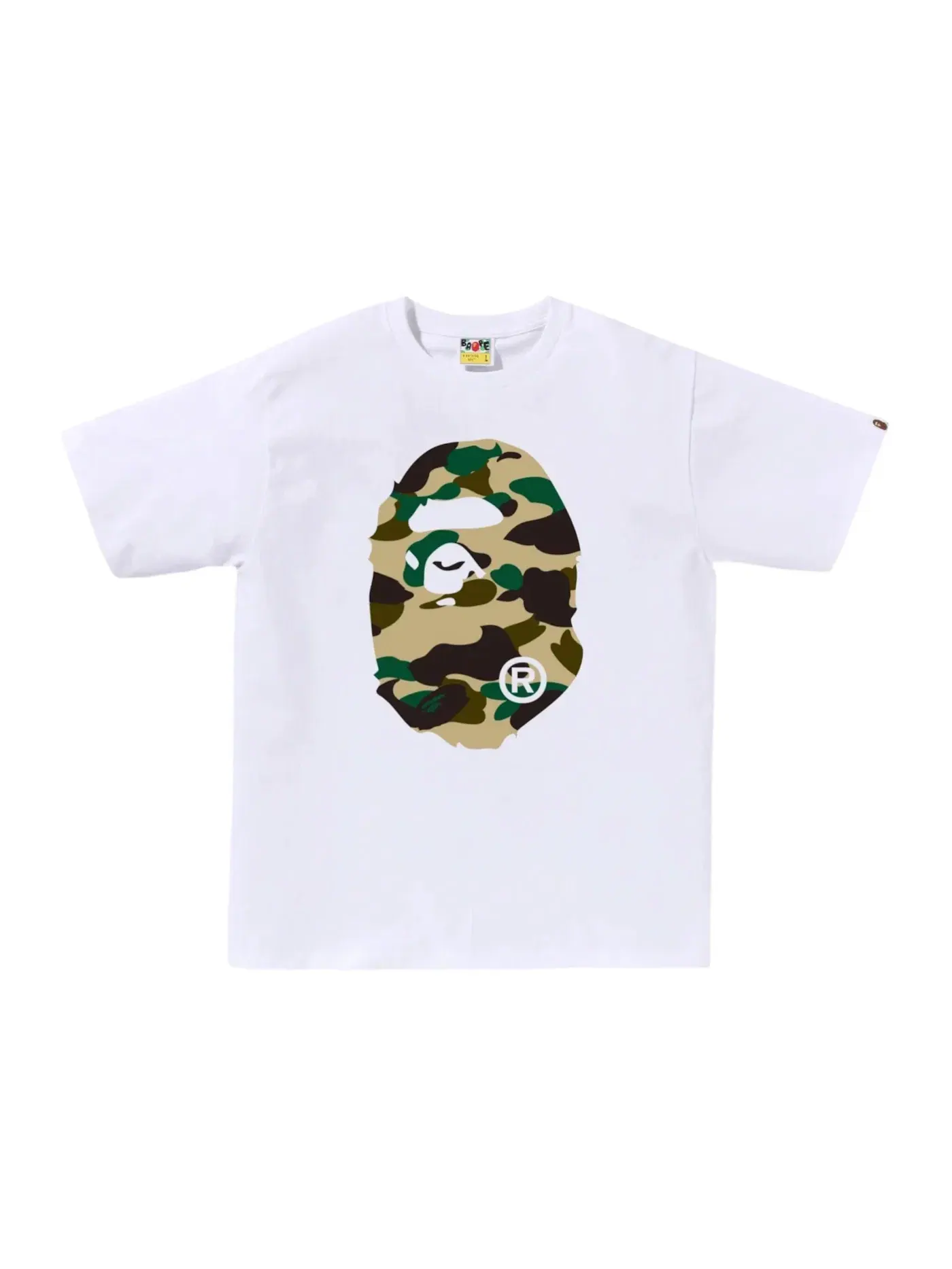 Мужская футболка с принтом BAPE 1st Camo Big Ape Head Tee (SS26) BAPE — изображение 1 из 1, белый/желтый