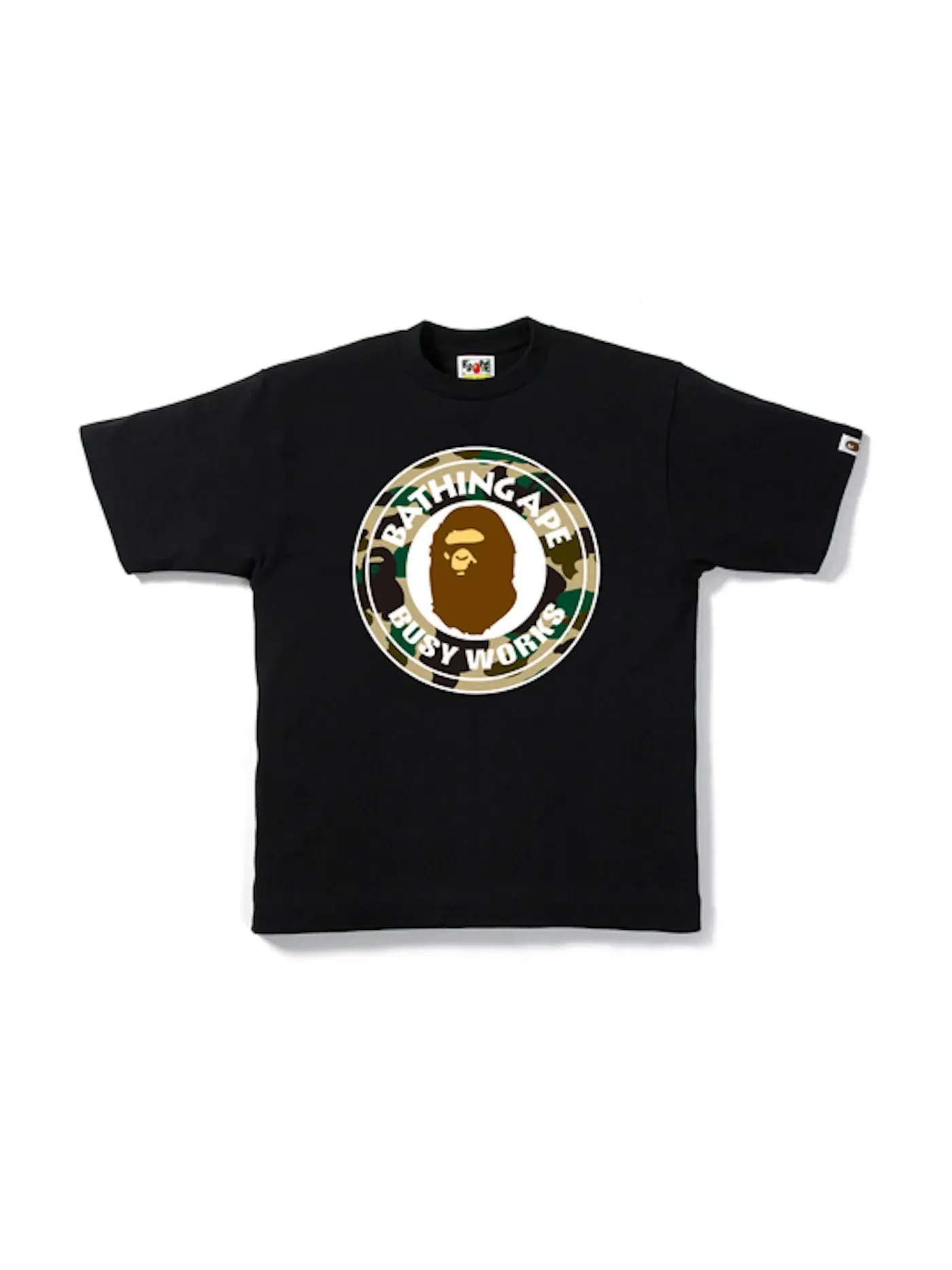 Мужская футболка с камуфляжным принтом BAPE 1st Camo Busy Works Tee BAPE — изображение 1 из 1, черный/бежевый