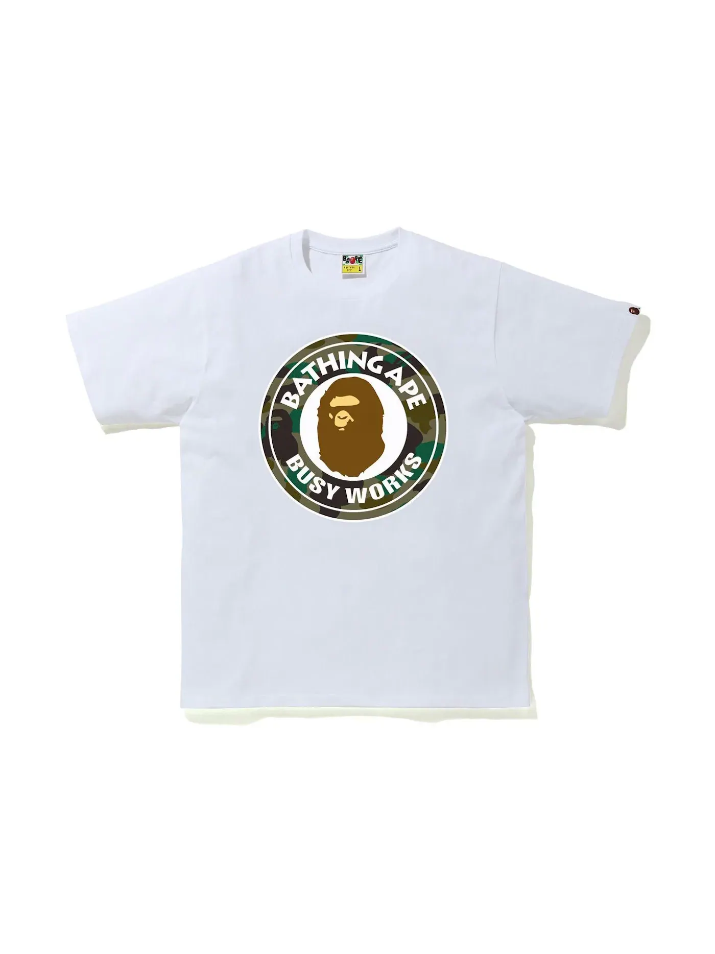 Мужская футболка с принтом BAPE 1st Camo Busy Works Tee (SS21) BAPE — изображение 1 из 1, белый/зеленый