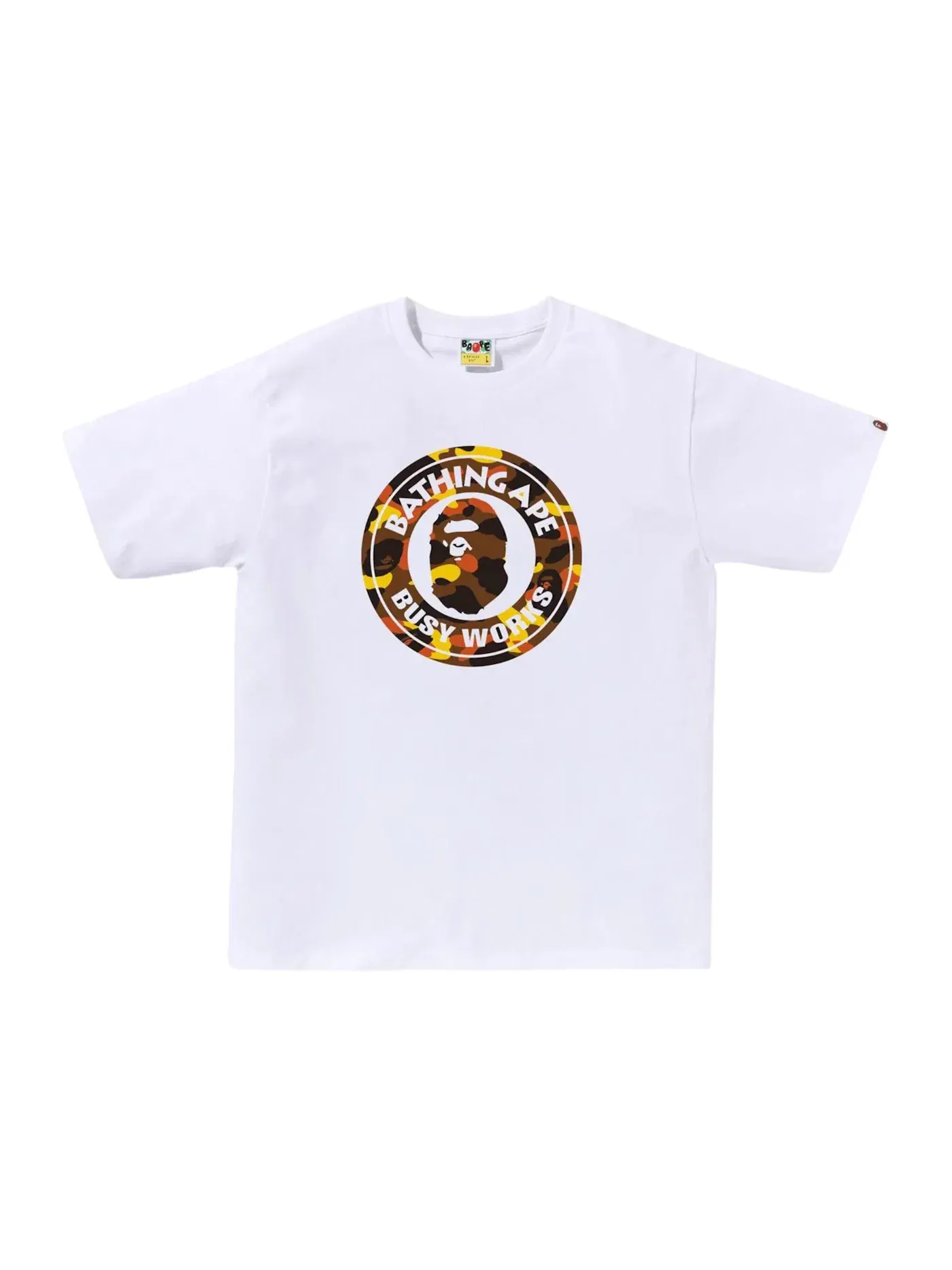 Мужская футболка с принтом BAPE 1st Camo Busy Works Tee BAPE — изображение 1 из 1, белый оранжевый