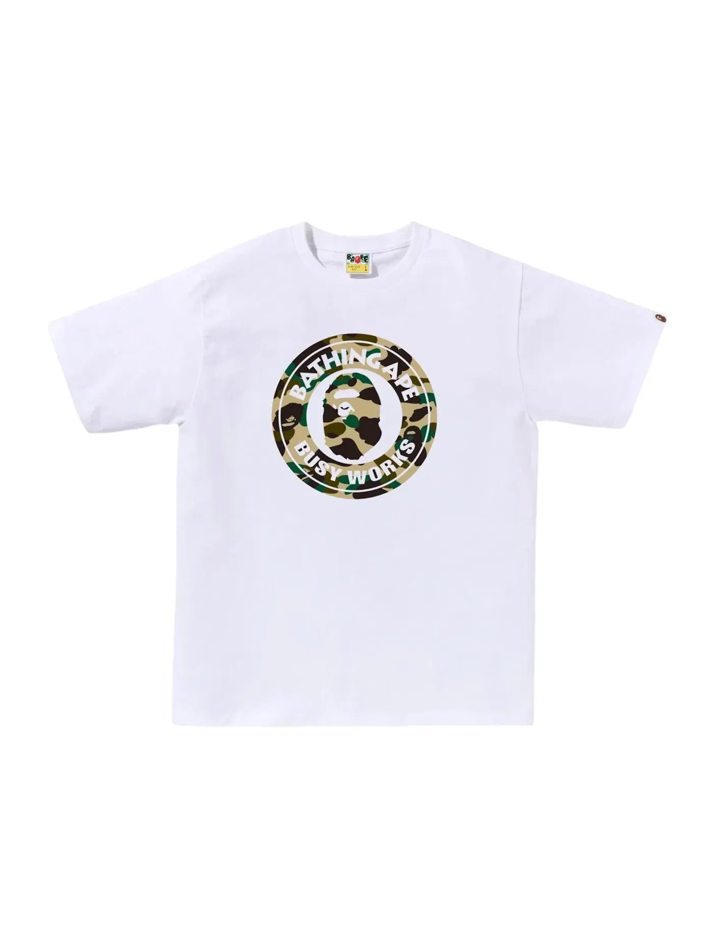 Мужская футболка с принтом BAPE 1st Camo Busy Works Tee — изображение 1 из 1, белый/желтый