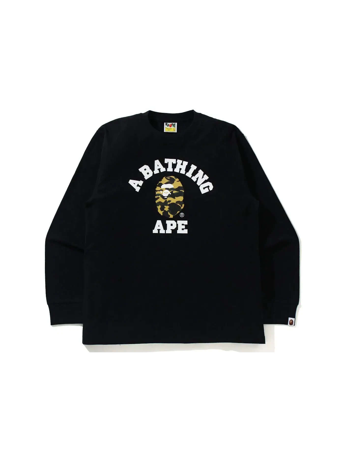 Мужская футболка с принтом BAPE 1st Camo College L/S Tee BAPE — изображение 1 из 1, черный/желтый