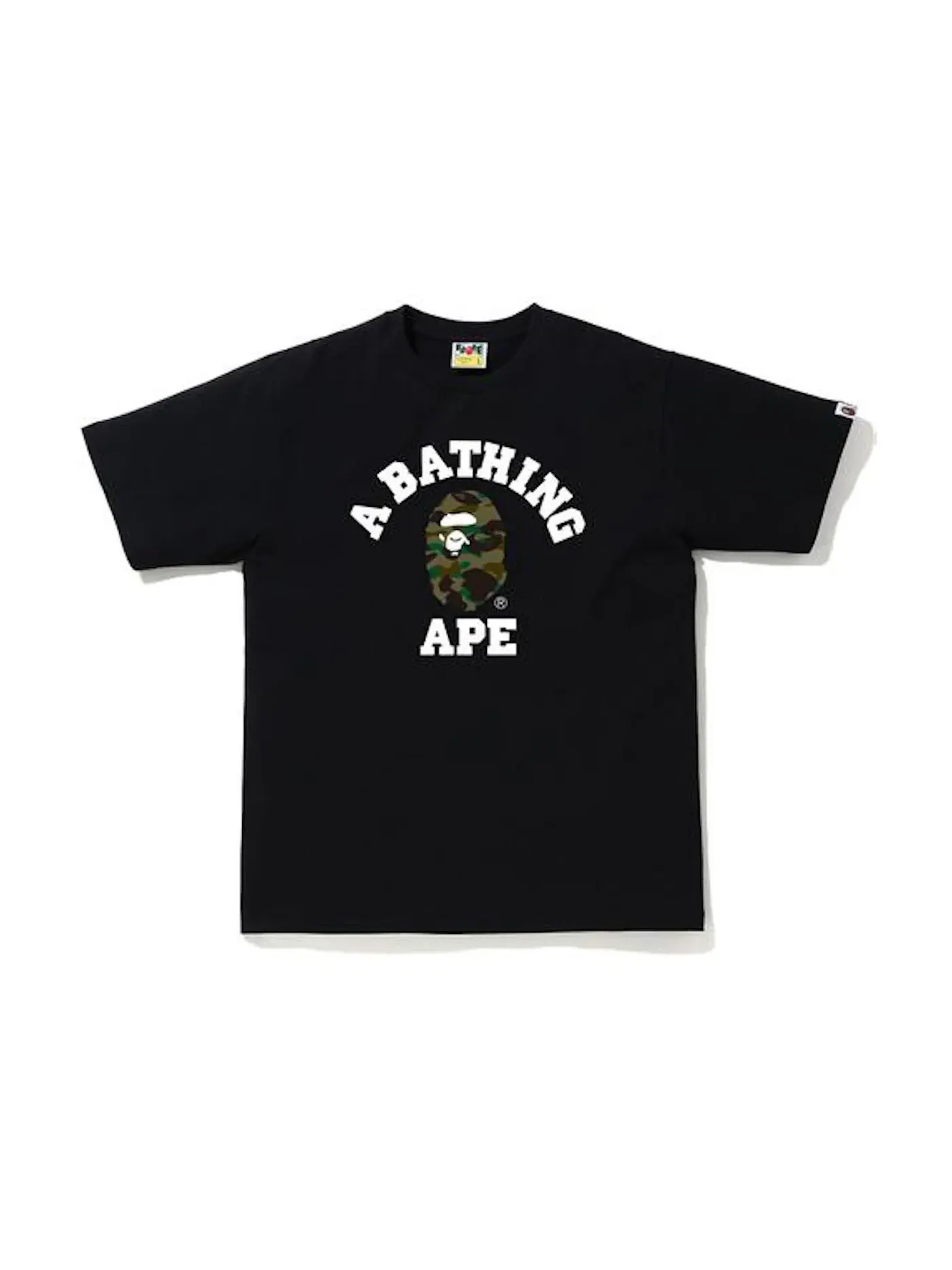 Мужская футболка с принтом 1st Camo College T-Shirt BAPE — изображение 1 из 1, черный/зеленый