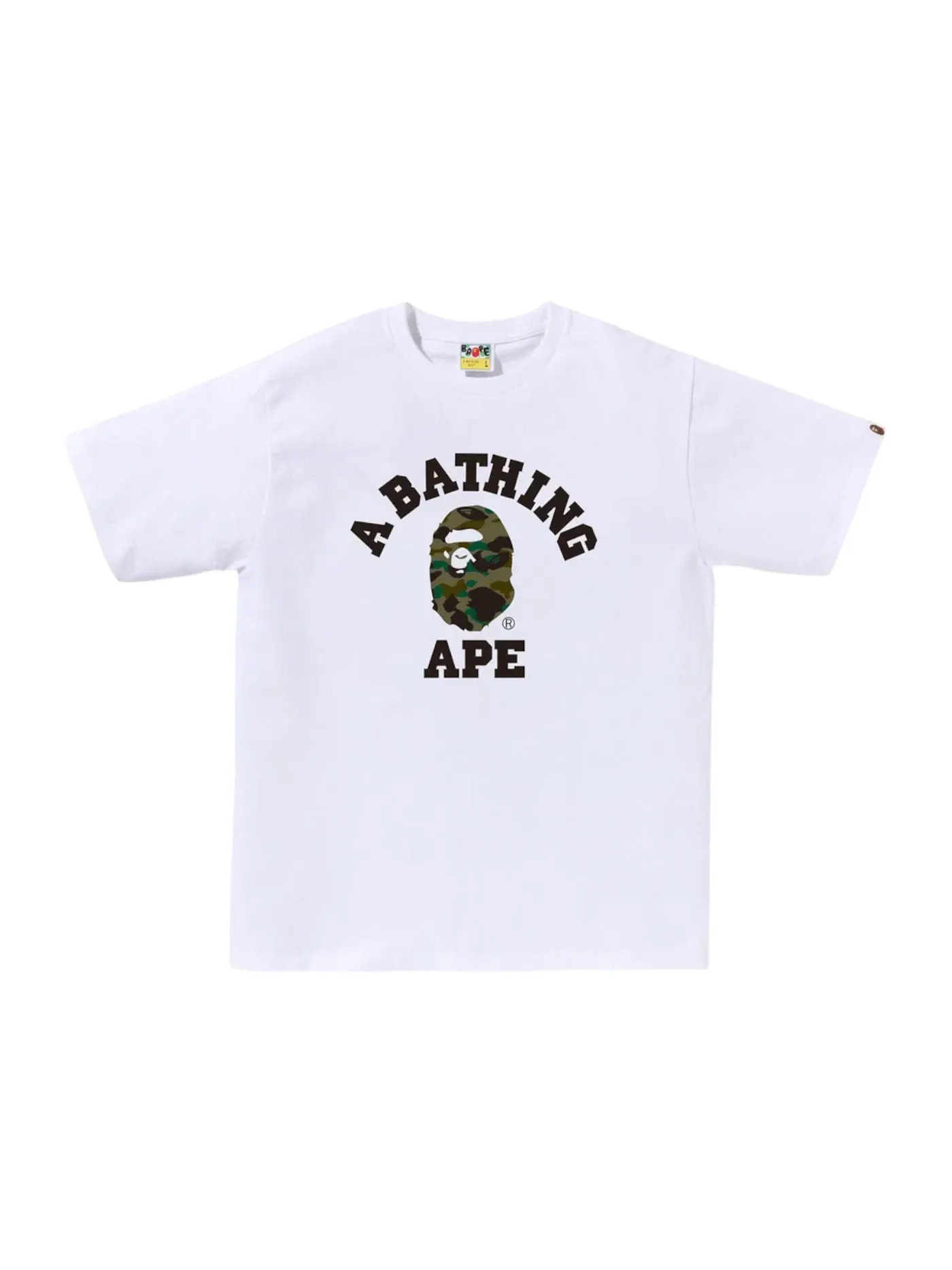 Мужская футболка с принтом BAPE 1st Camo College Tee BAPE — изображение 1 из 1, белый/зеленый