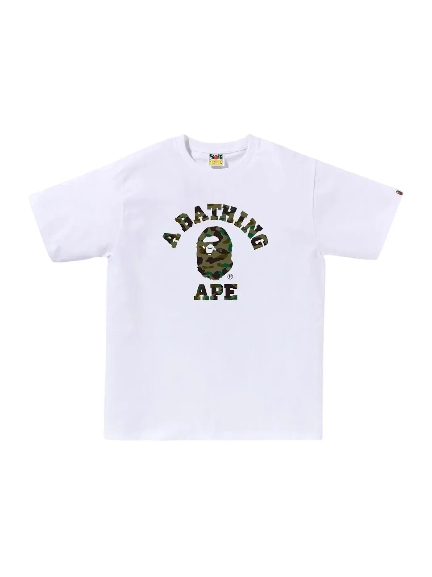 Мужская футболка с принтом BAPE 1st Camo College Tee BAPE — изображение 1 из 1, белый/зеленый