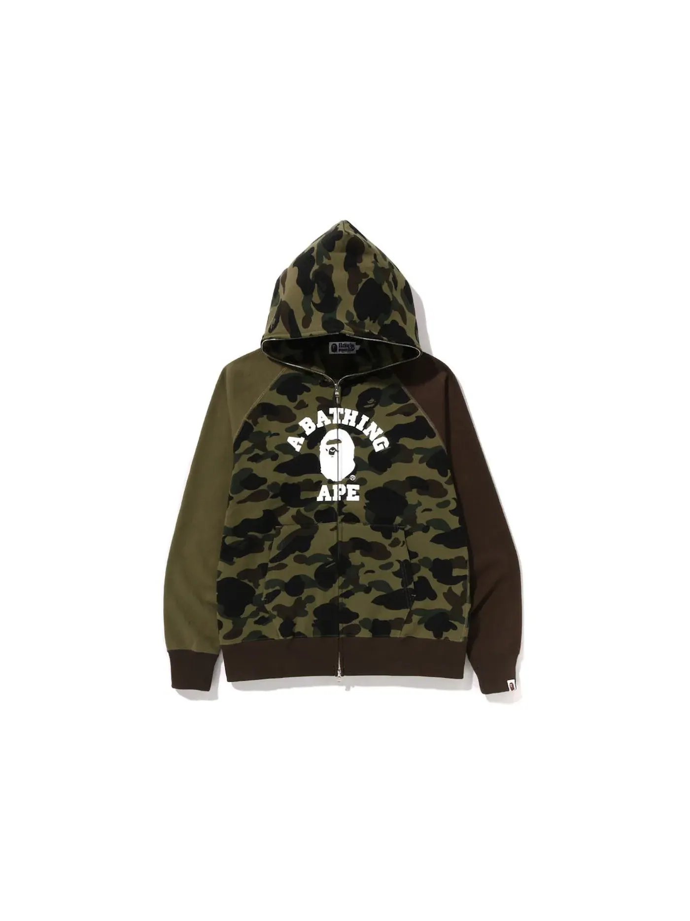 Мужская худи с принтом BAPE 1st Camo Crazy College Full Zip Hoodie (SS23) BAPE — изображение 1 из 2, зеленый