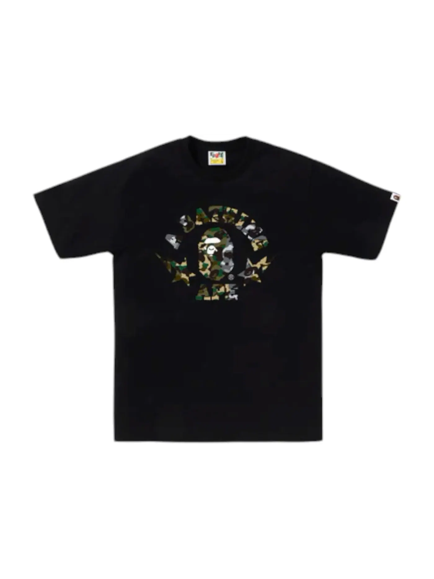 Мужская футболка с принтом BAPE 1st Camo Crazy Sta College Tee BAPE — изображение 1 из 1, черный