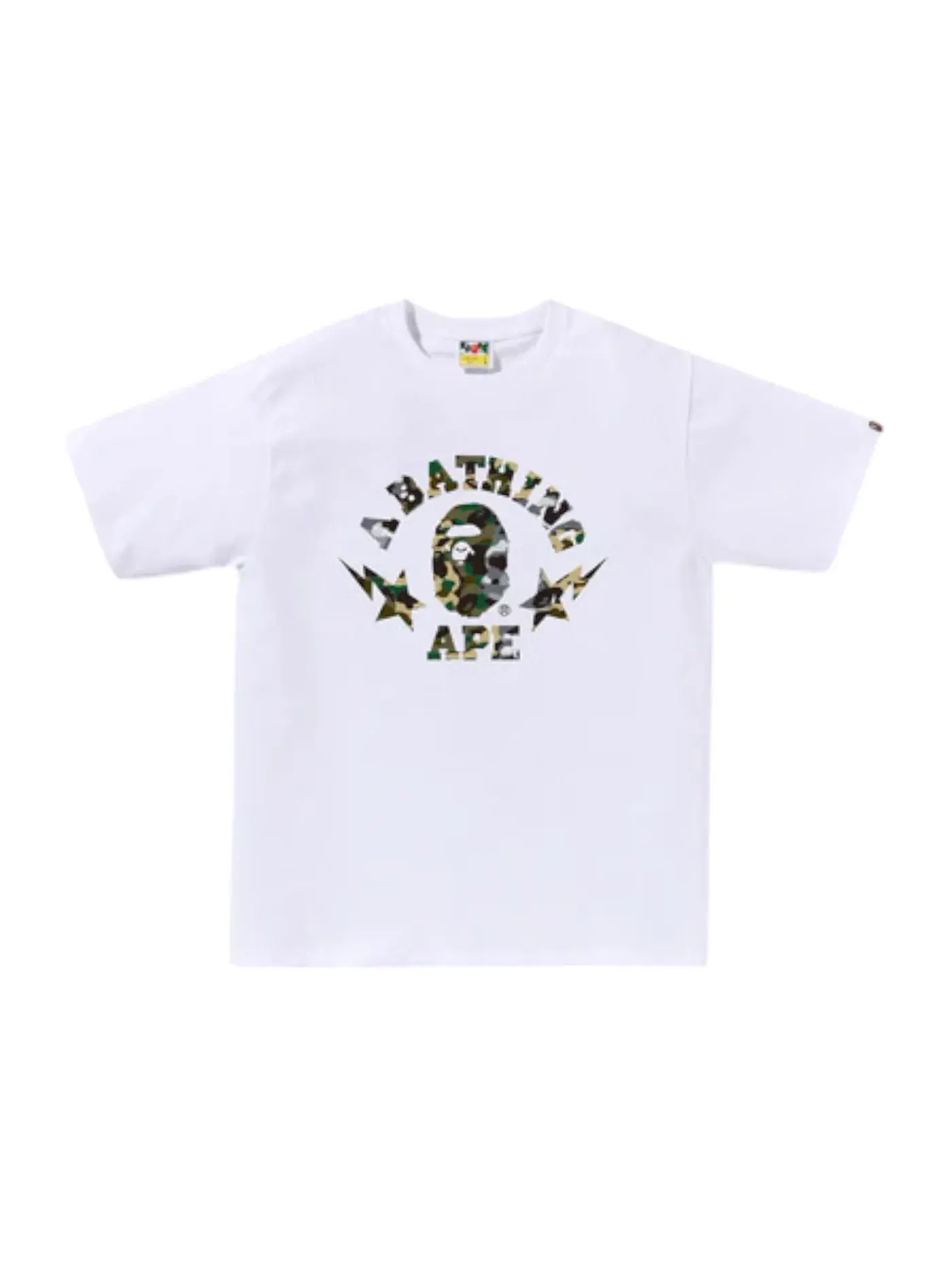 Мужская футболка с принтом 1st Camo Crazy Sta College Tee BAPE — изображение 1 из 1, белый