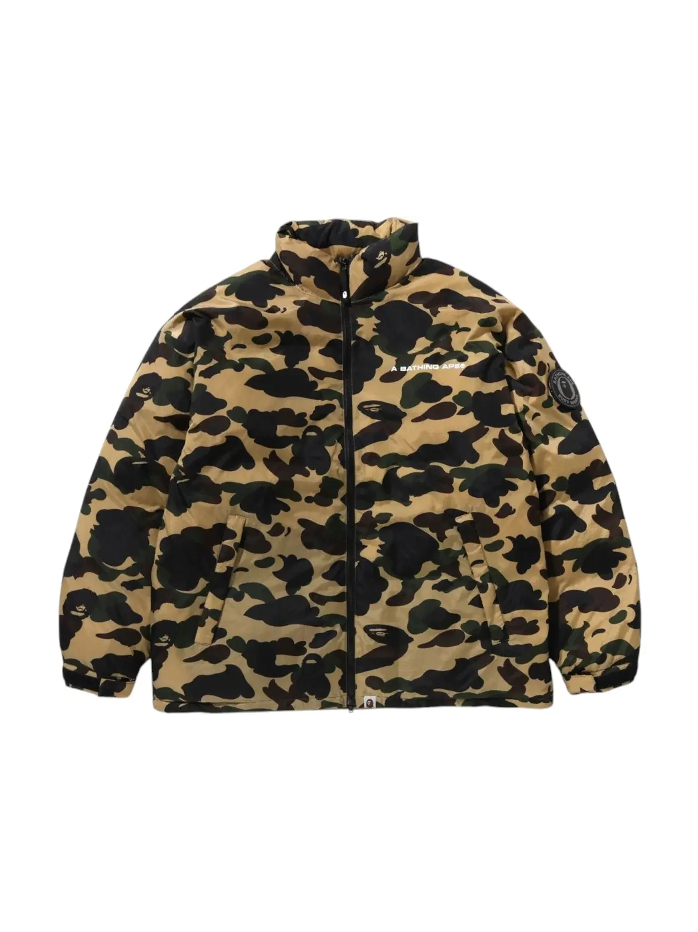 Мужская куртка-пуховик с камуфляжным принтом BAPE 1st Camo Down Jacket (SS25) BAPE — изображение 1 из 2, желтый