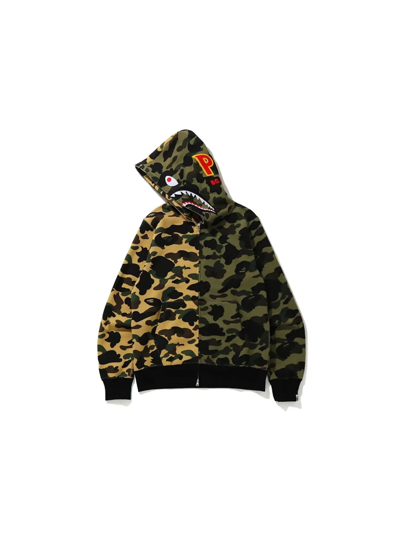 Мужская кофта-худи с принтом Half Shark Full Zip BAPE — изображение 2 из 2, зеленый/желтый