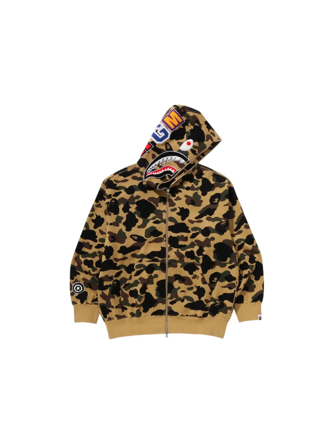 Мужская худи с принтом 1st Camo Jacquard Shark Relaxed Fit Full Zip BAPE — изображение 1 из 3, желтый