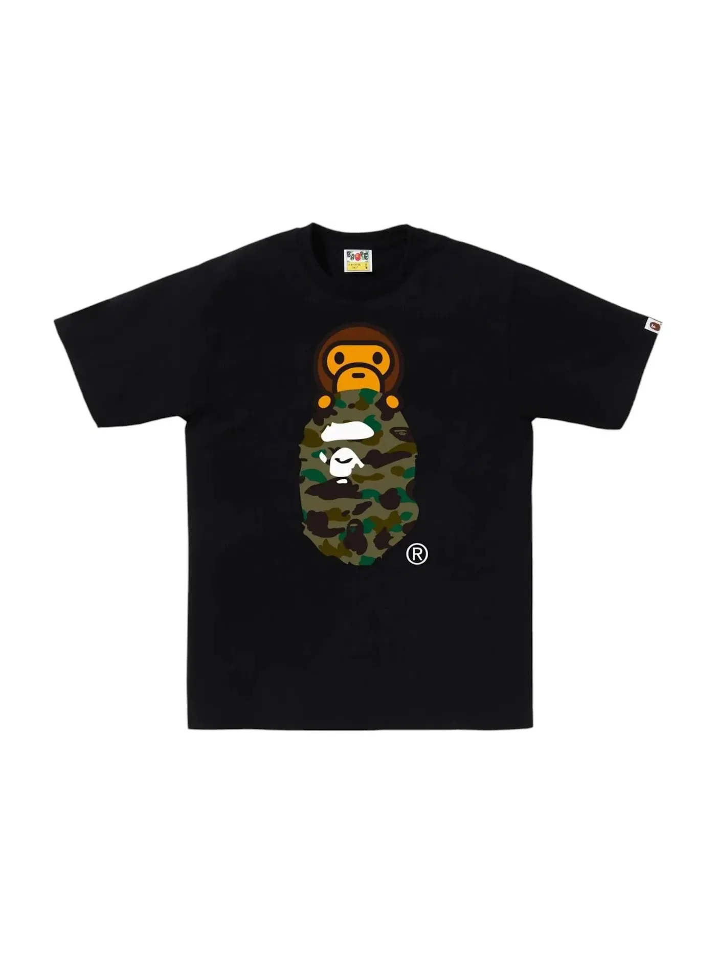 Мужская футболка с принтом BAPE 1st Camo Milo On Ape Head Tee BAPE — изображение 1 из 1, черный/зеленый