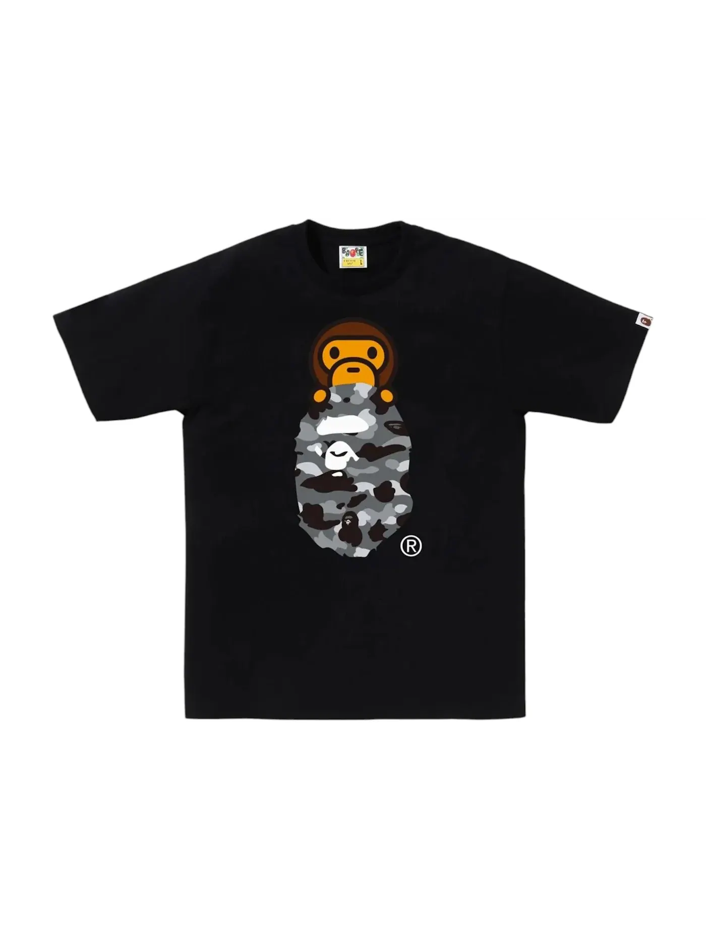 Мужская футболка с принтом BAPE 1st Camo Milo On Ape Head Tee BAPE — изображение 1 из 1, черный/серый