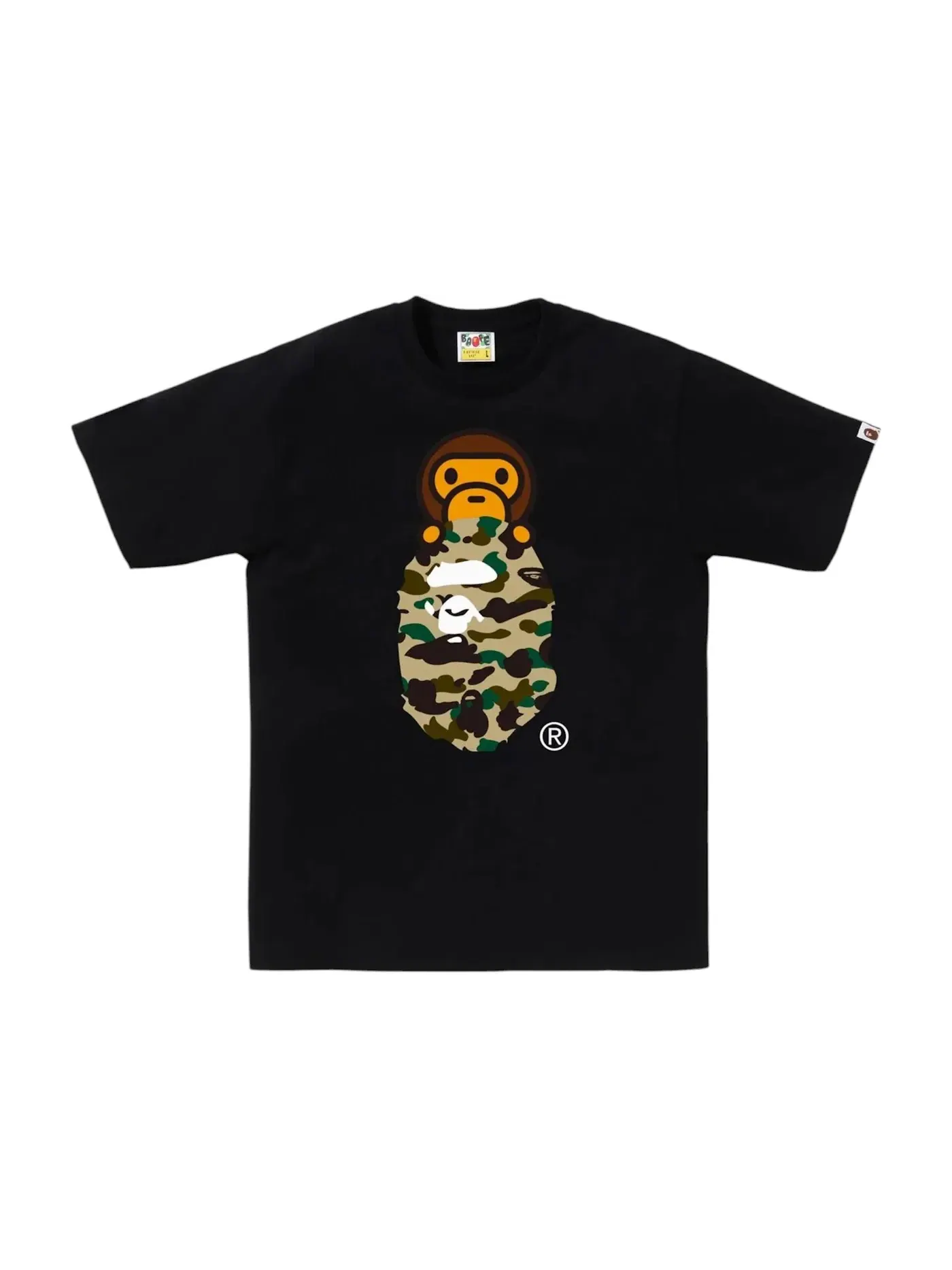Мужская футболка с принтом 1st Camo Milo On Ape Head Tee BAPE — изображение 1 из 1, черный желтый