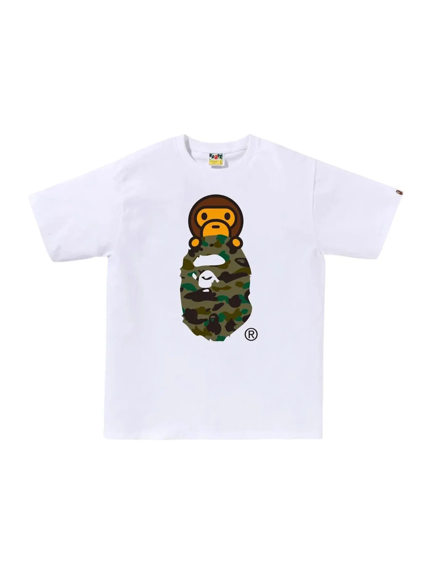 Мужская футболка с принтом BAPE 1st Camo Milo On Ape Head Tee BAPE — изображение 1 из 1, белый/зеленый