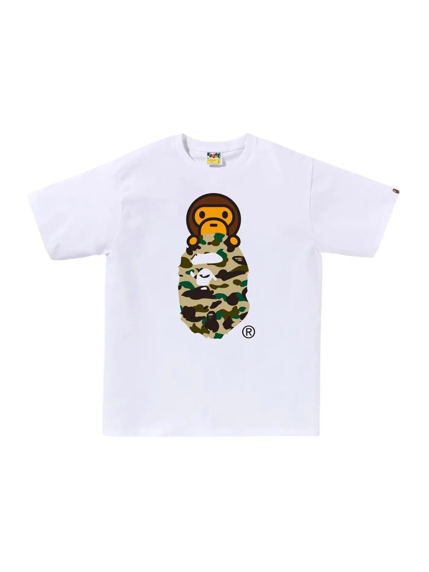 Мужская футболка с принтом BAPE 1st Camo Milo On Ape Head Tee BAPE — изображение 1 из 1, белый/желтый