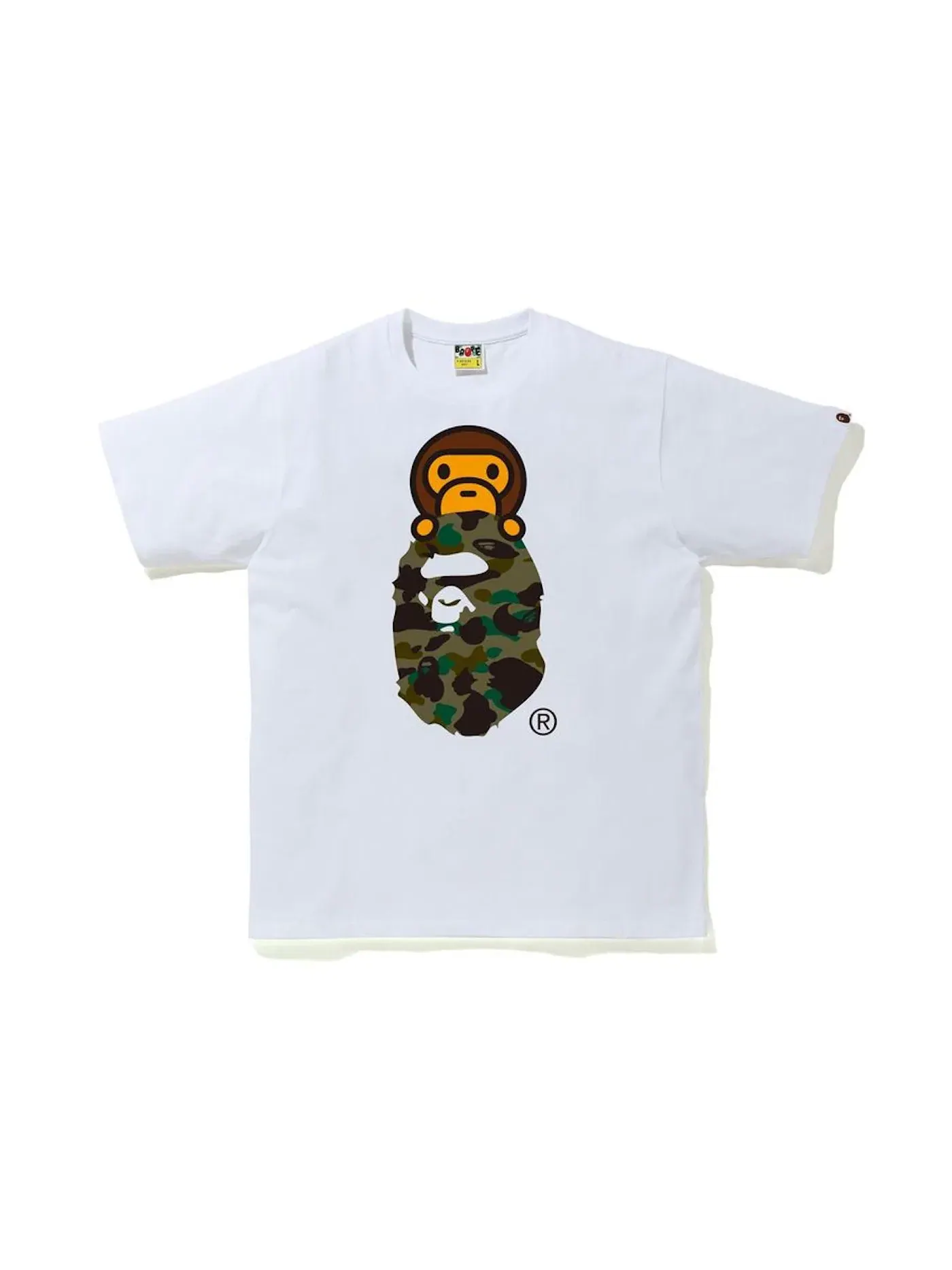 Мужская футболка с камуфляжным принтом BAPE 1st Camo Milo On Ape Head Tee — изображение 1 из 1, белый/зеленый