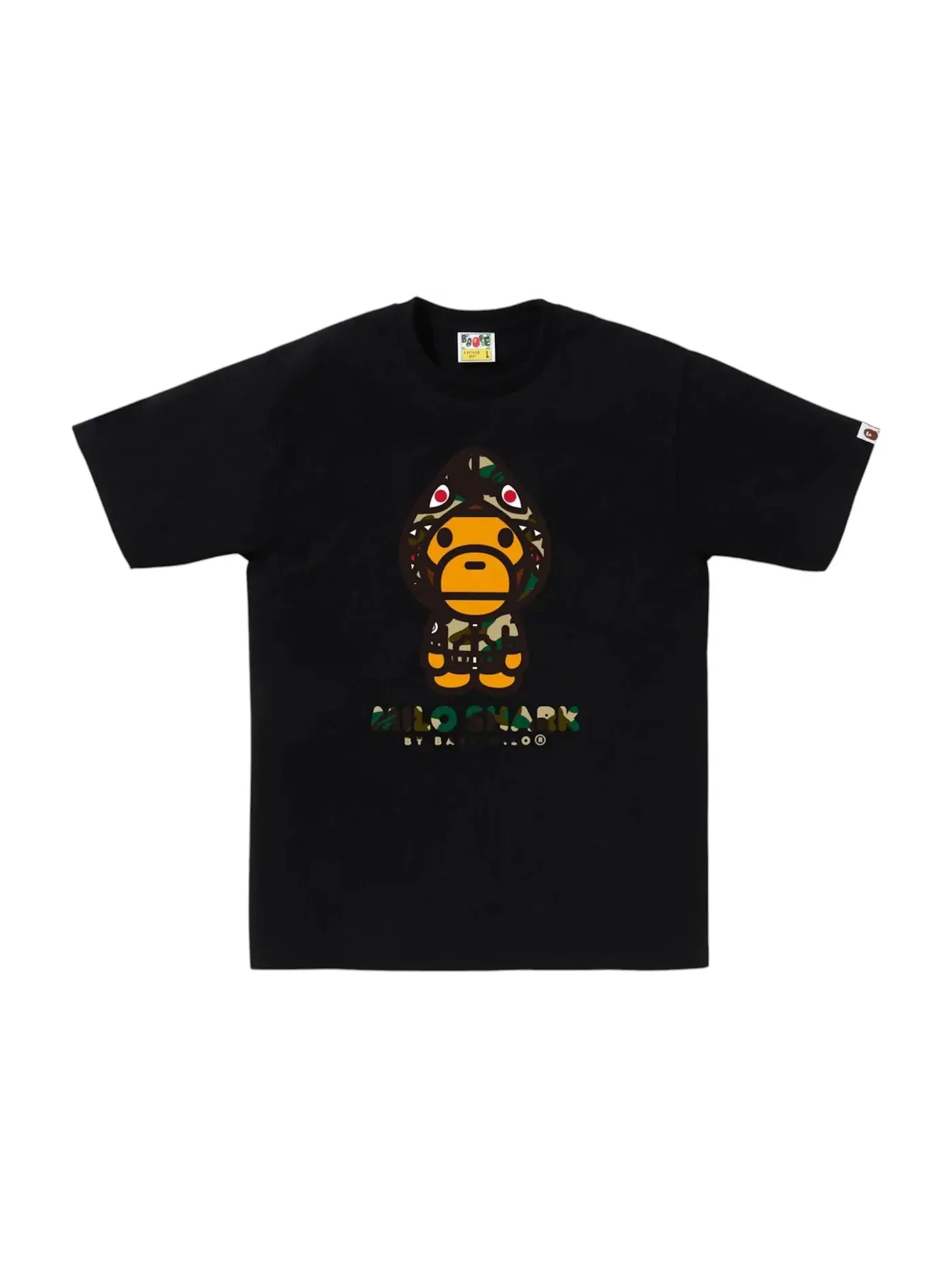 Мужская футболка с принтом BAPE 1st Camo Milo Shark FZH Tee BAPE — изображение 1 из 1, черный/желтый
