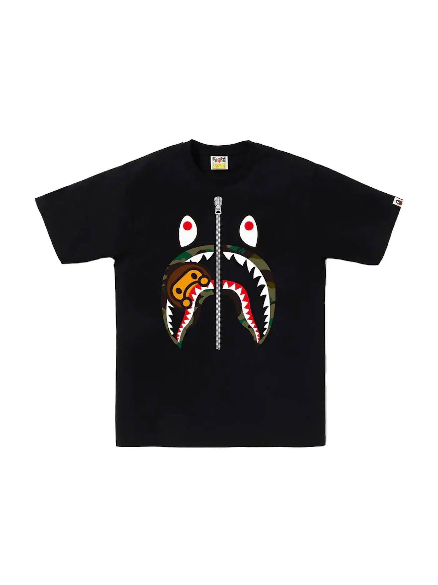 Мужская футболка с принтом 1st Camo Milo Shark Tee BAPE — изображение 1 из 1, черный/зеленый